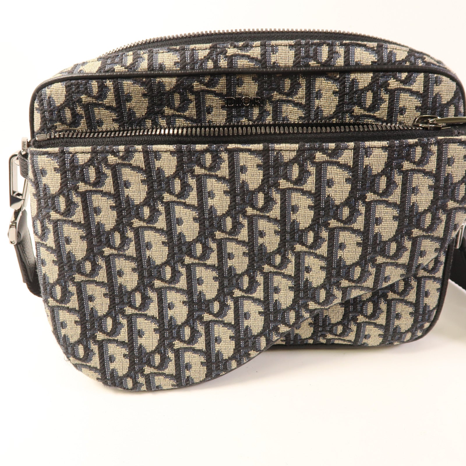 Dior 帆布Saddle Triple Pouch銀扣肩背袋