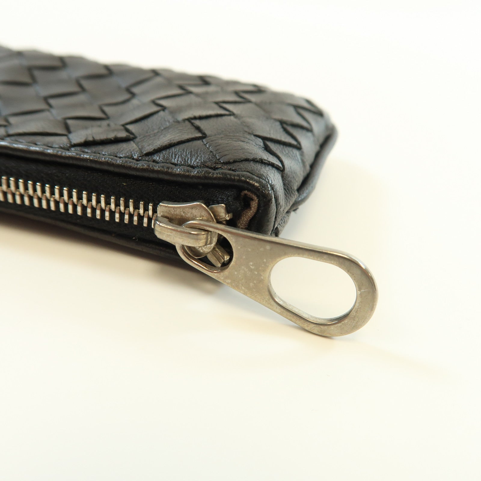 BOTTEGA VENETA 織紋羊皮皮革Coin Case銀扣零錢包黑色