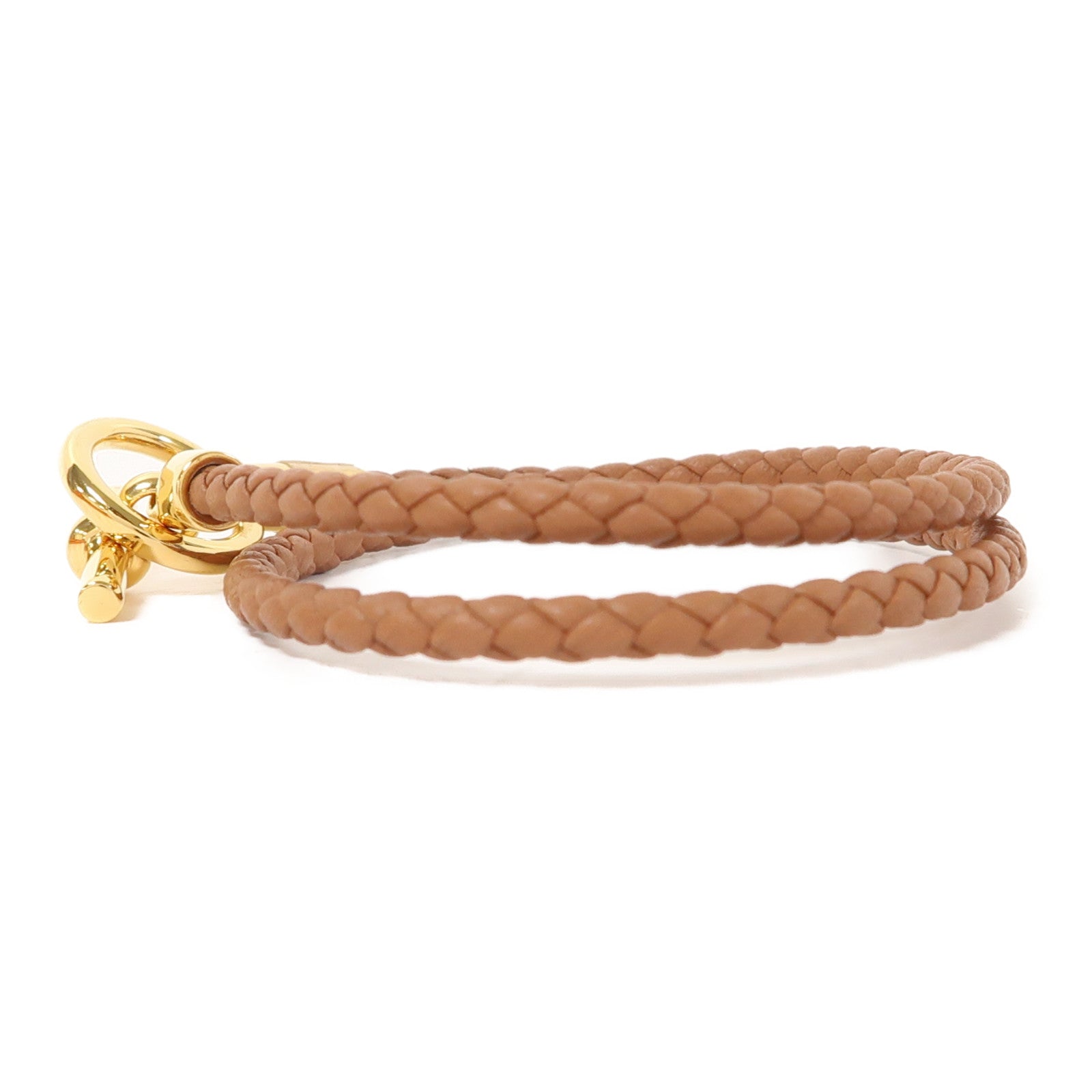 HERMES 牛皮皮革Glenan Double Tour Bracelet金扣手鏈啡色