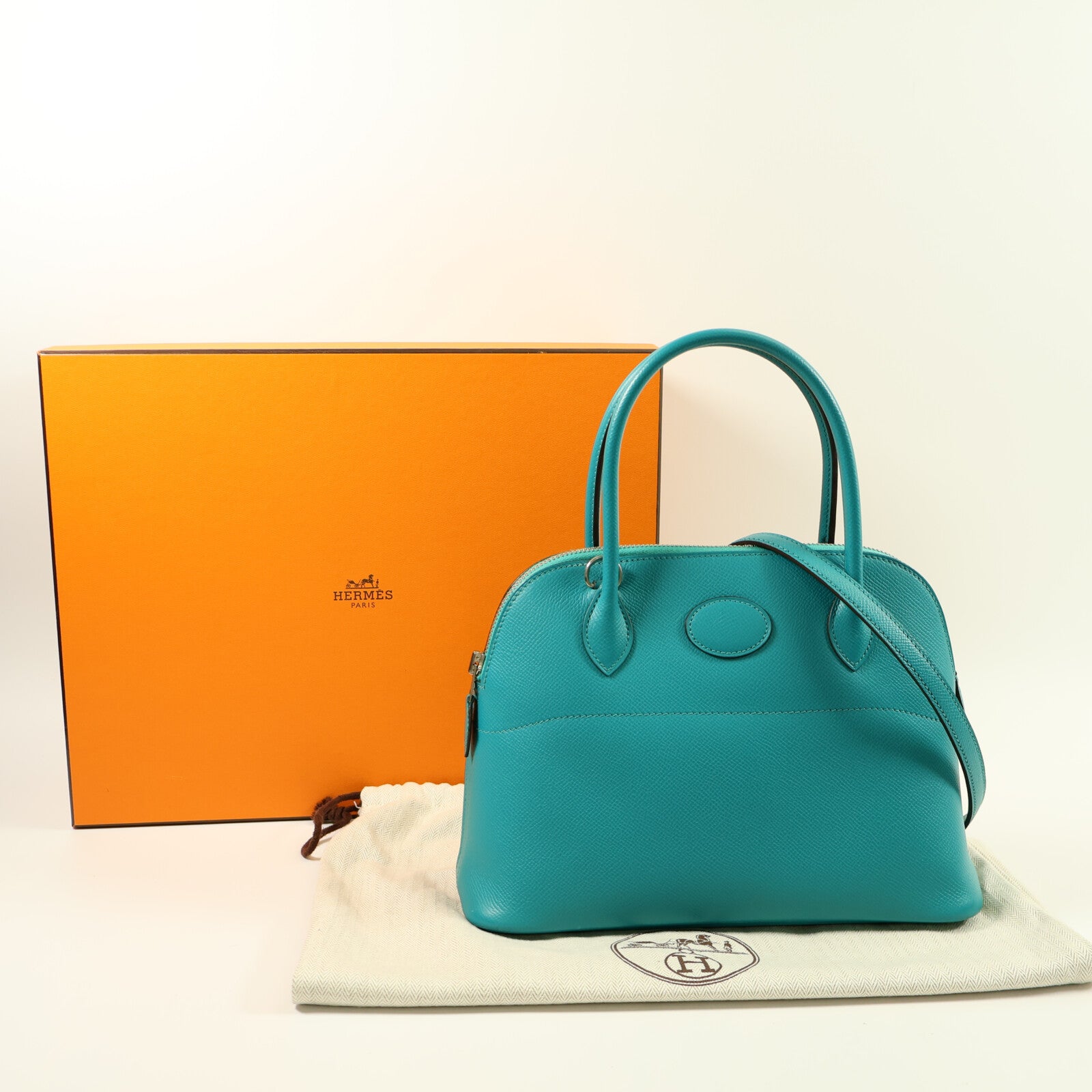 HERMES Epsom皮革Bolide 27手挽肩背兩用袋Bleu Paon
