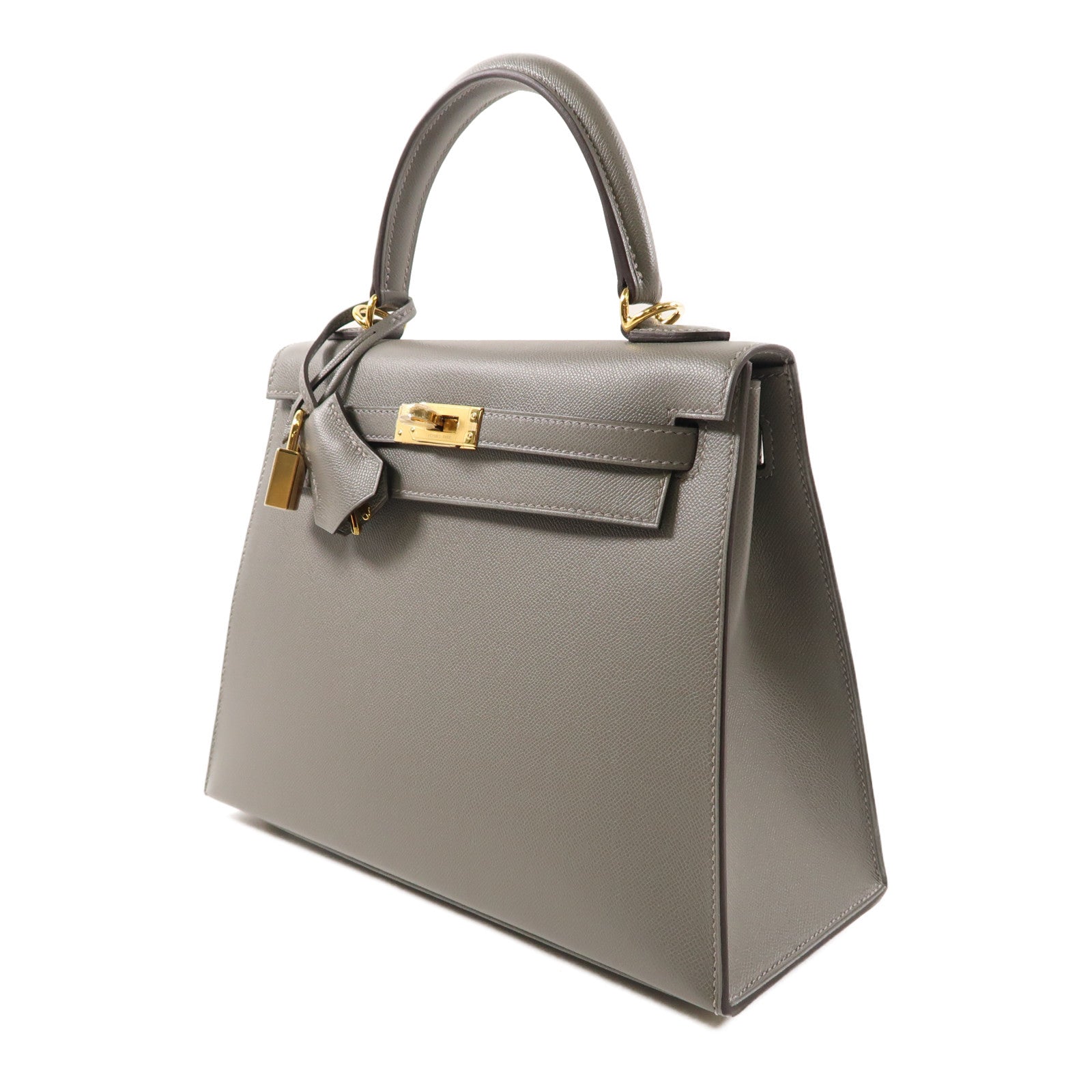 HERMES Madame皮革Kelly 25金扣手挽肩背兩用袋灰色