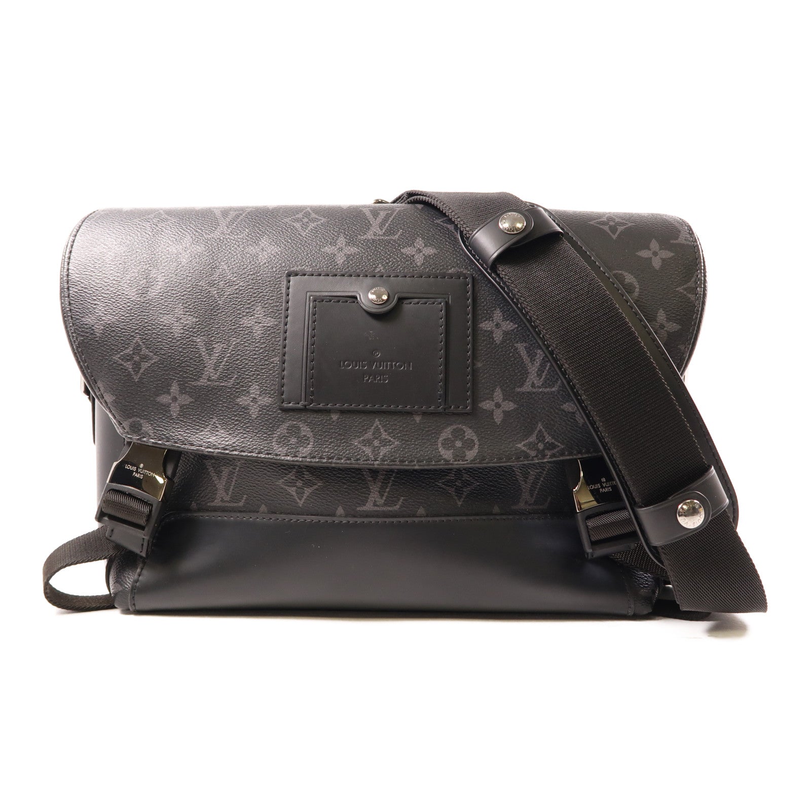 LOUIS VUITTON Monogram Eclipse Messenger PM Voyager銀扣肩背袋黑色