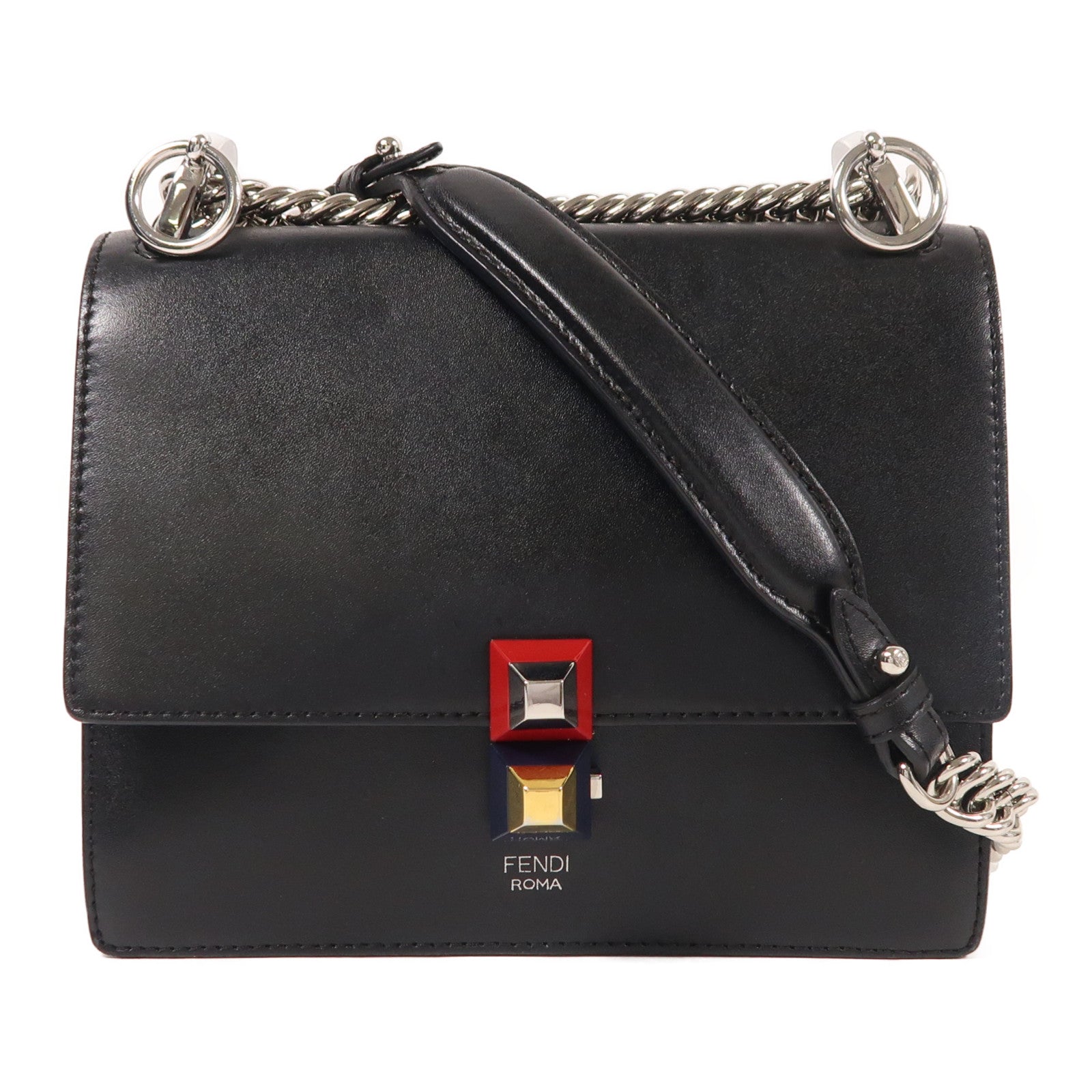 FENDI 【激減優惠】牛皮皮革Chain Shoulder銀扣鏈帶肩背袋
