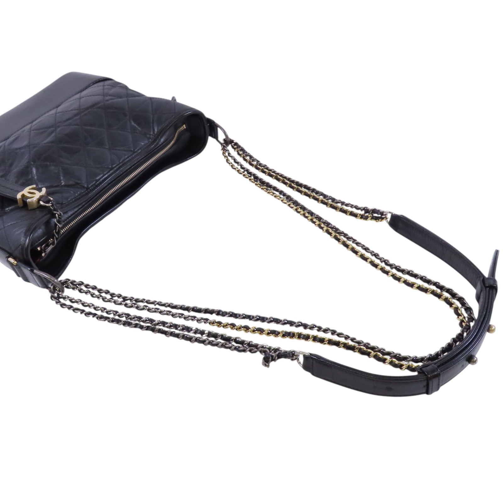 CHANEL 牛皮皮革Gabrielle Medium金扣鏈帶肩背袋