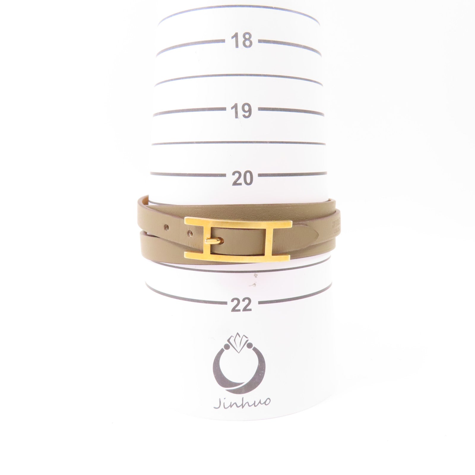 HERMES Swift皮革Cuir Hapi Bracelet金扣手鐲18 Etoupe