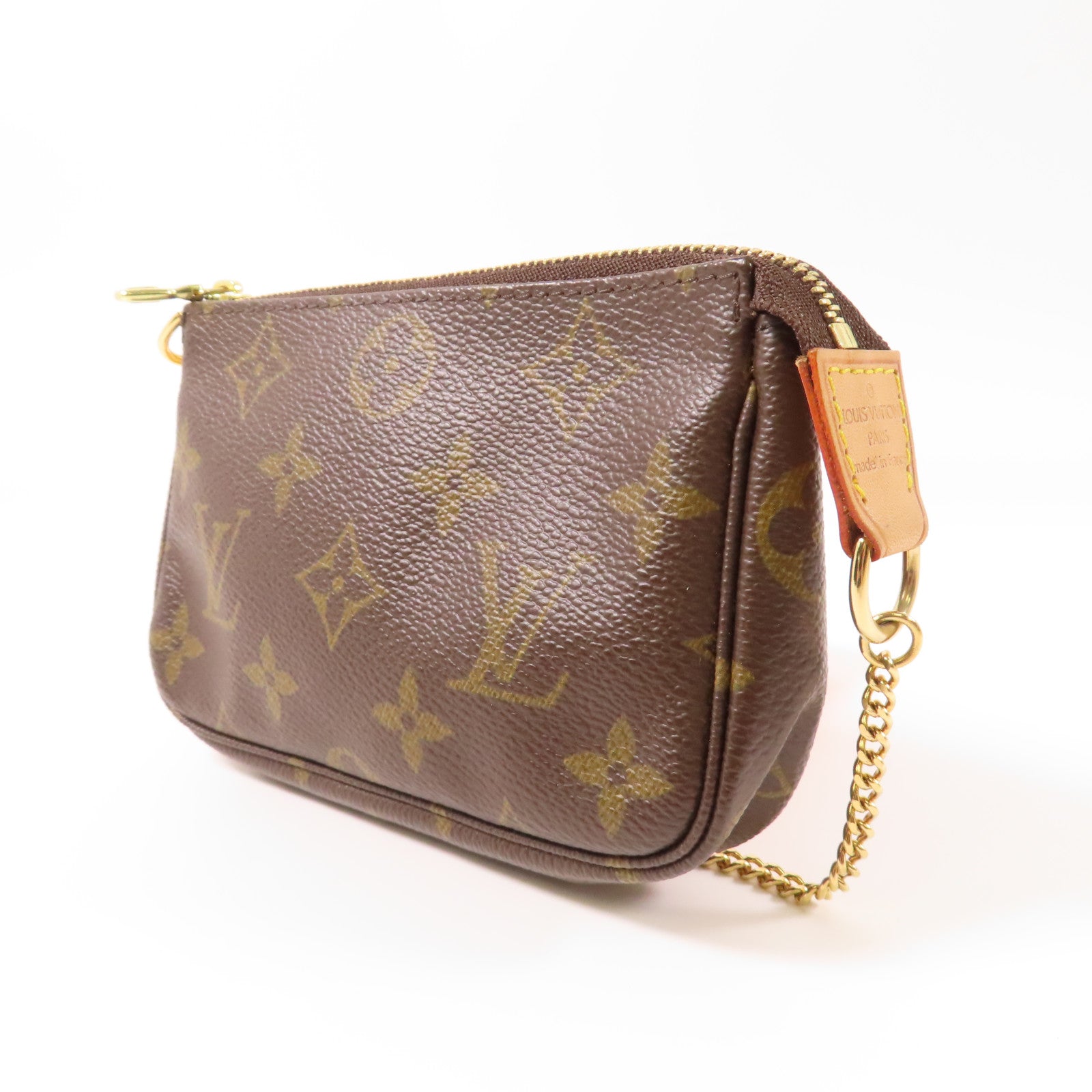 LOUIS VUITTON Monogram Pochette Accessories金扣手挽袋啡色