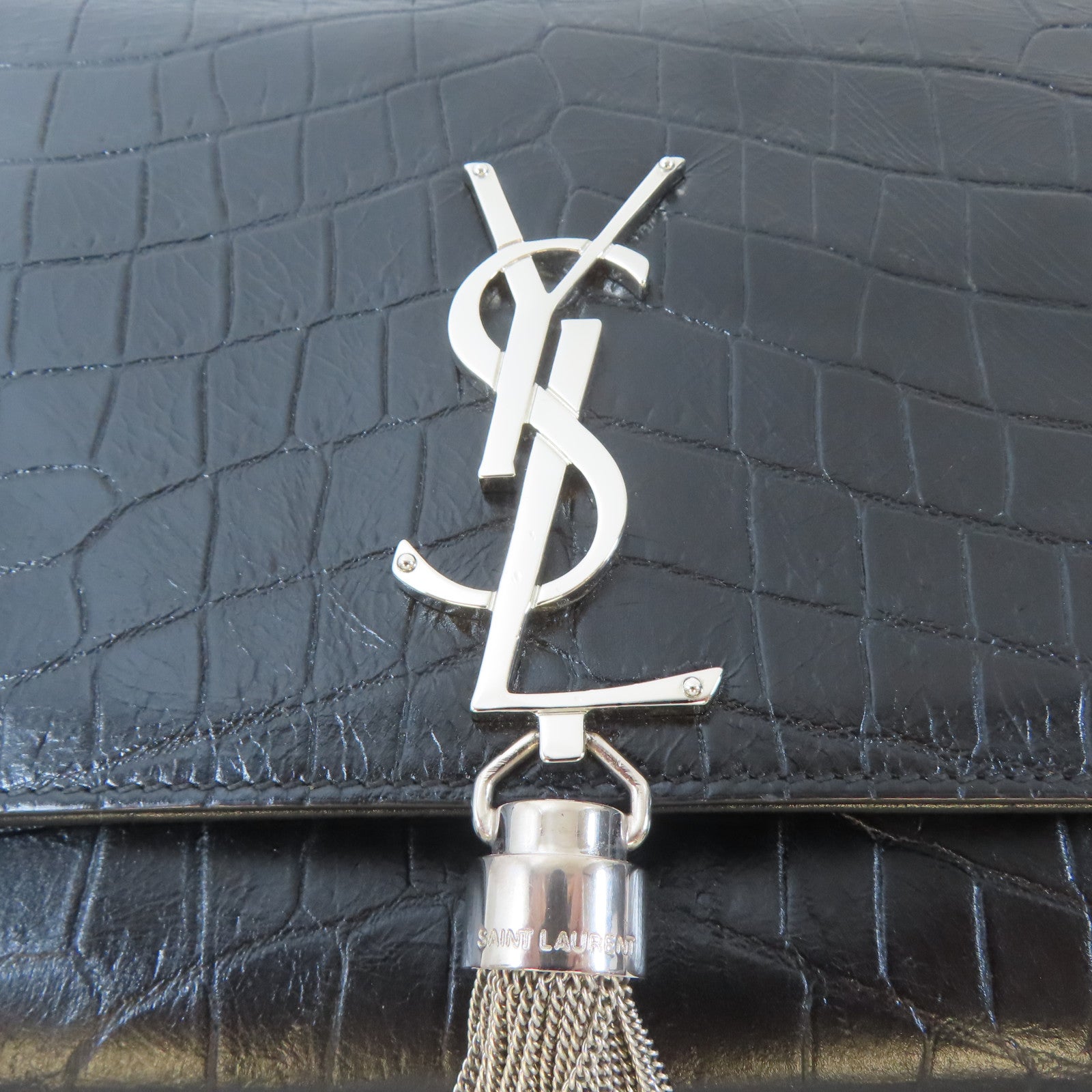 SAINT LAURENT 牛皮皮革Kate Tassel Bag銀扣鏈帶肩背袋黑色