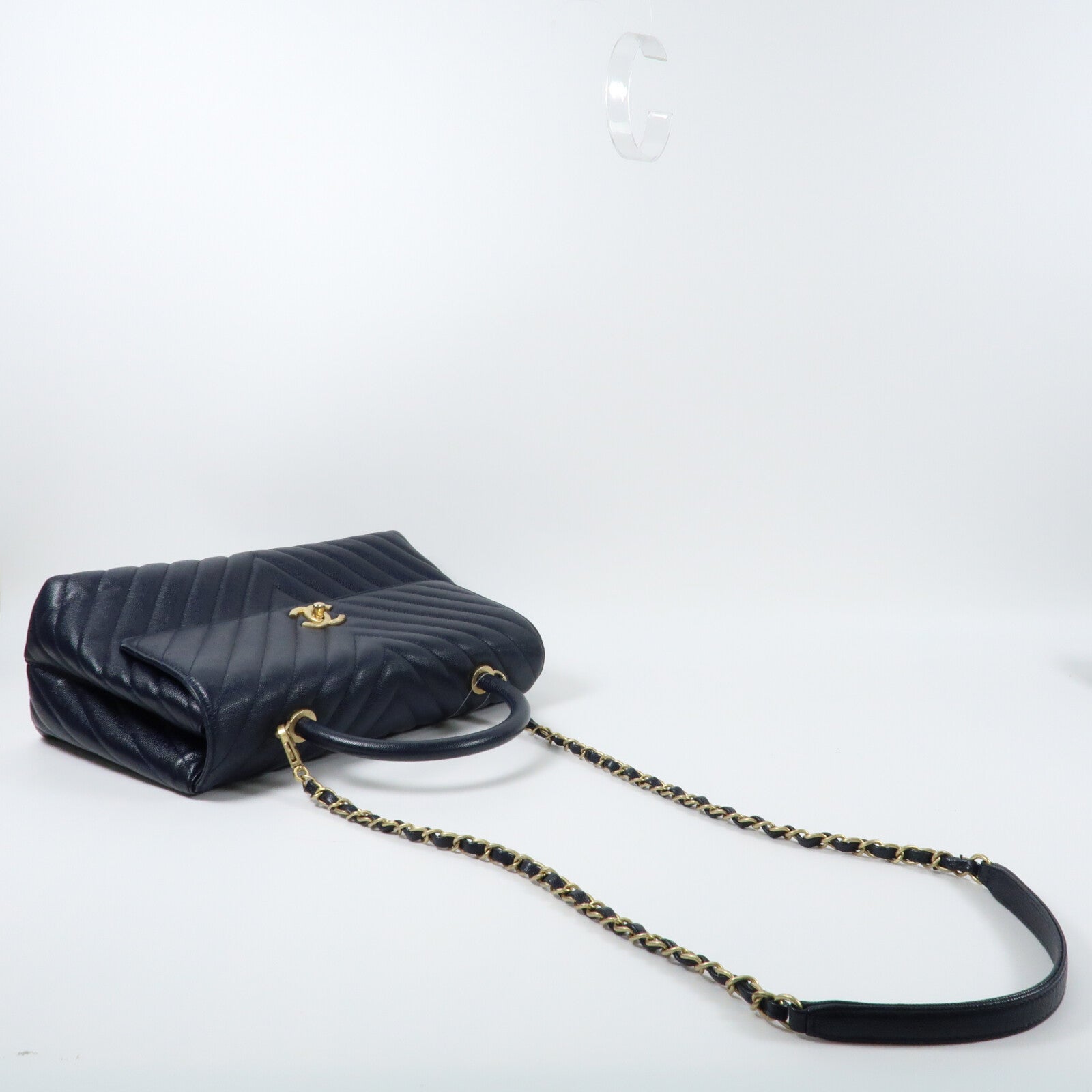 CHANEL 牛皮皮革Coco Handle Small金扣鏈帶手挽肩背兩用袋