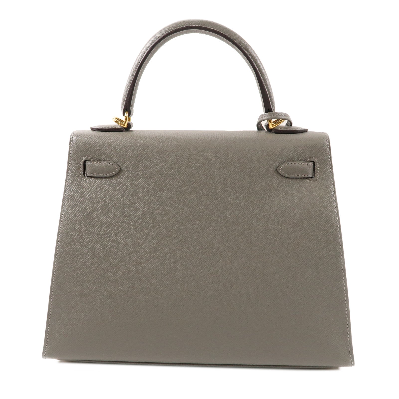 HERMES Madame皮革Kelly 25金扣手挽肩背兩用袋灰色