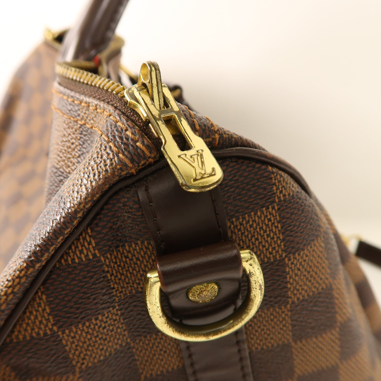 LOUIS VUITTON Damier Speedy Bandouliere 30金扣手挽肩背兩用袋棕色