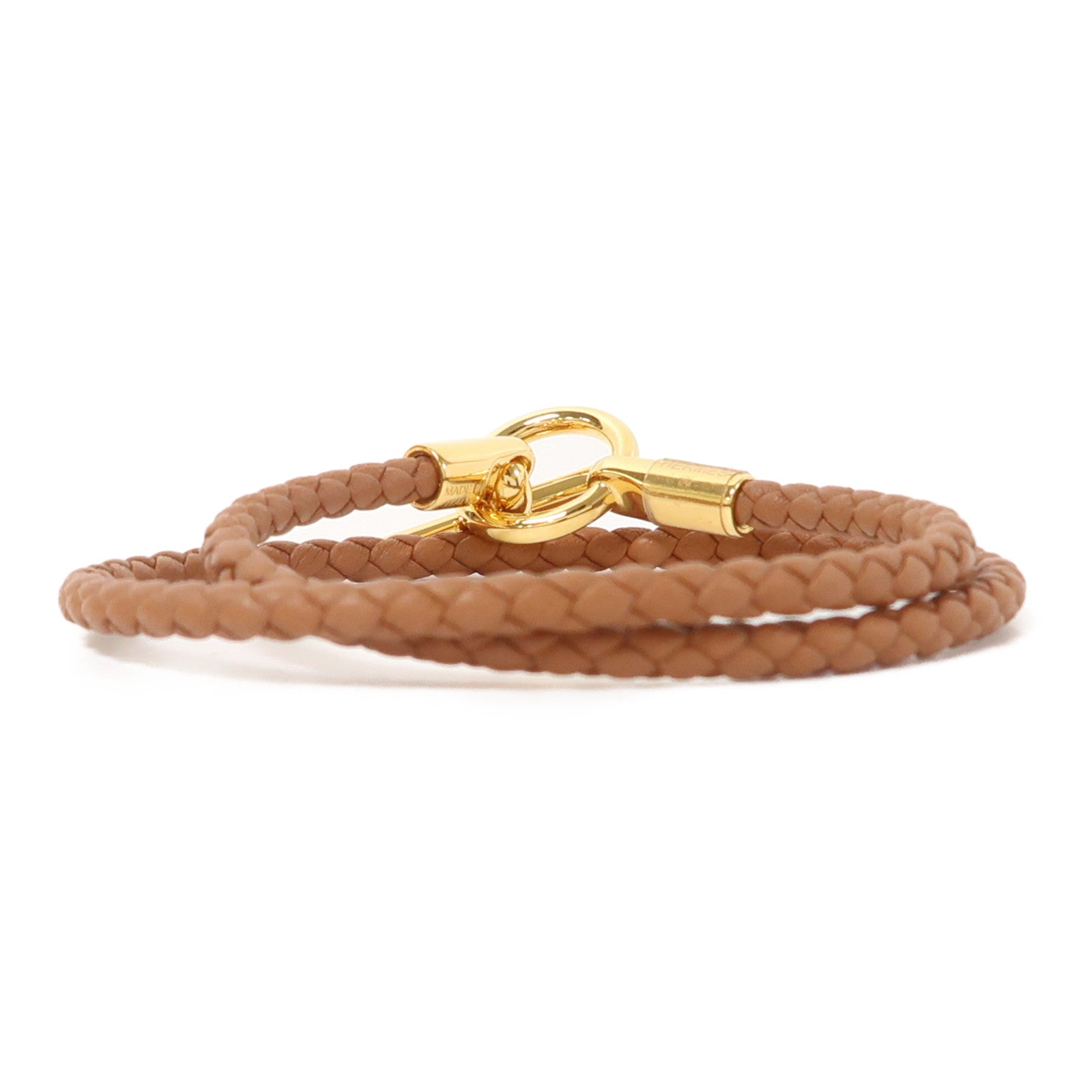 HERMES 牛皮皮革Glenan Double Tour Bracelet金扣手鏈啡色