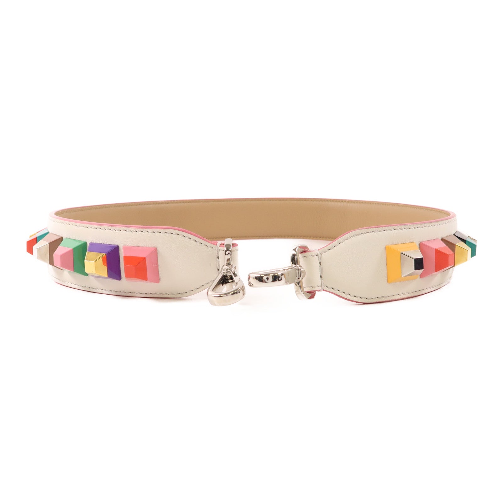 FENDI SHW Shoulder Strap Calfskin Leather PVC White Multicolor