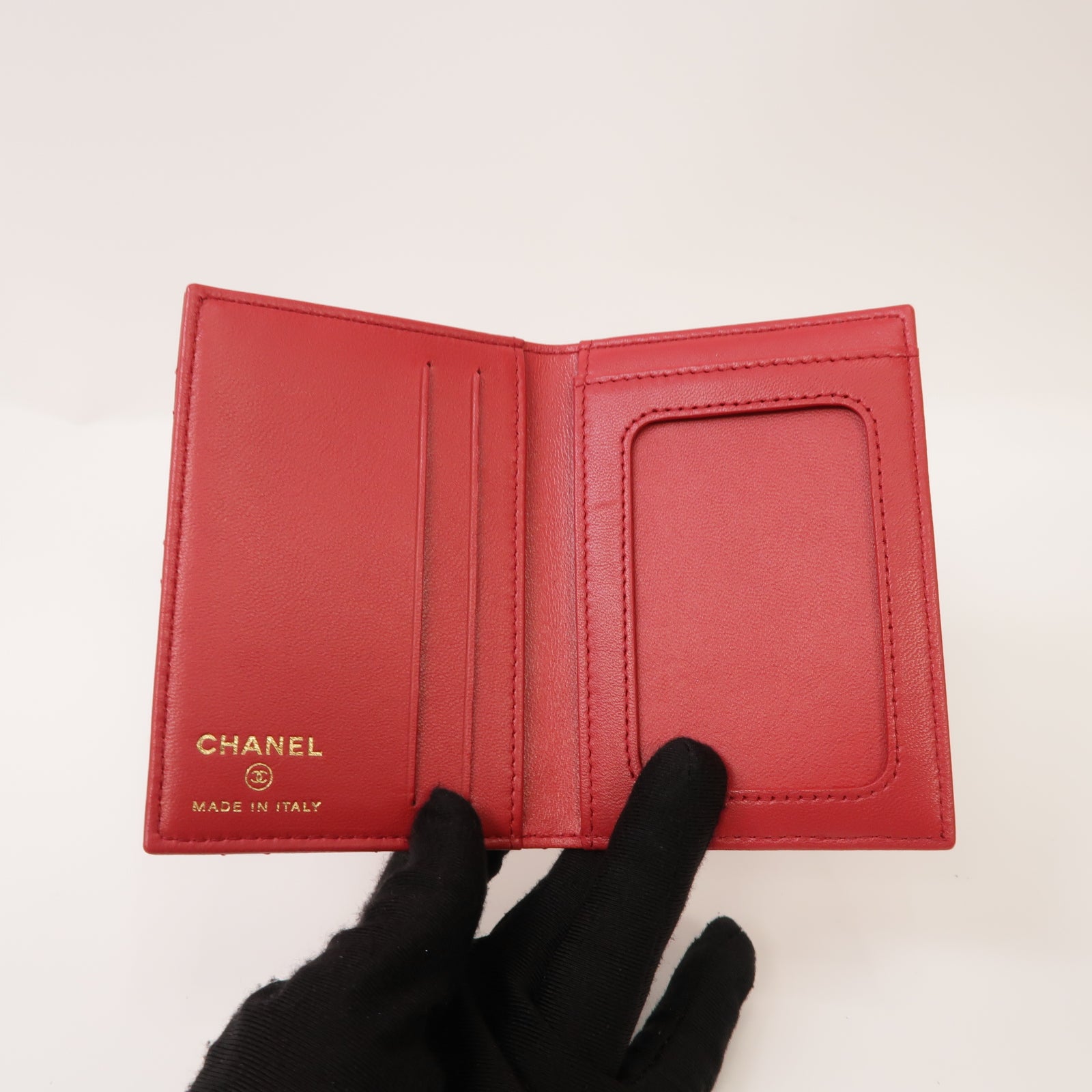 CHANEL 菱格羊皮皮革Card Case金扣卡片套紅色