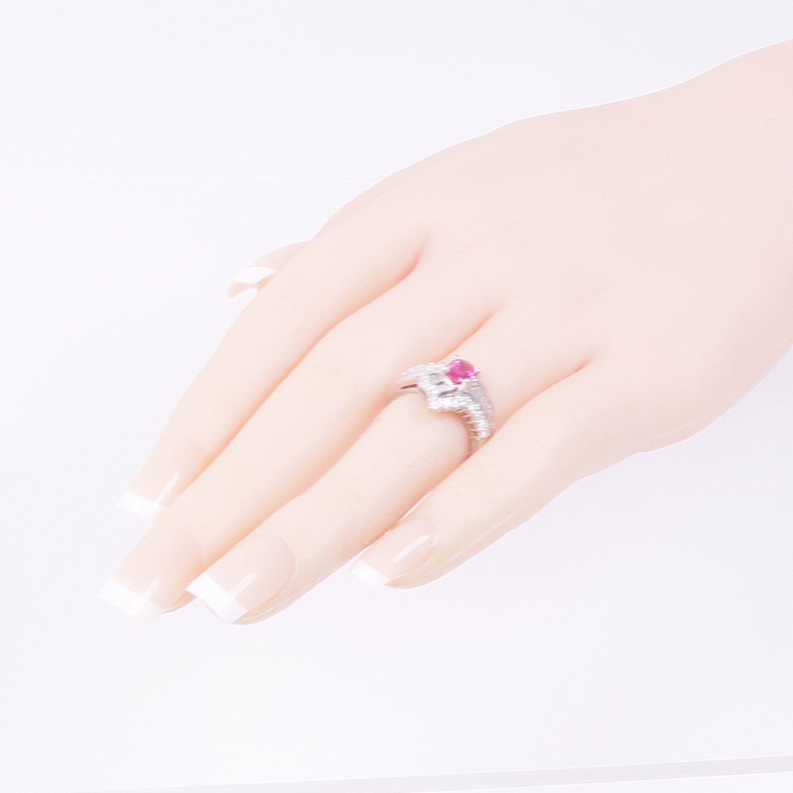 JEWELRY PT900鉑金Ruby Diamond Ring紅寶石/鑽石戒指US#5.75