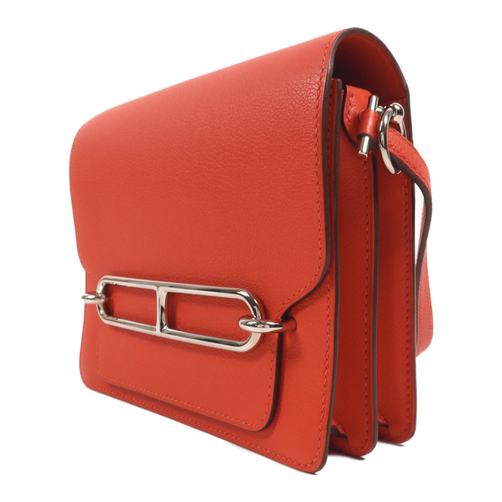 HERMES Evercolor皮革Mini Roulis銀扣肩背袋Rouge Tomate