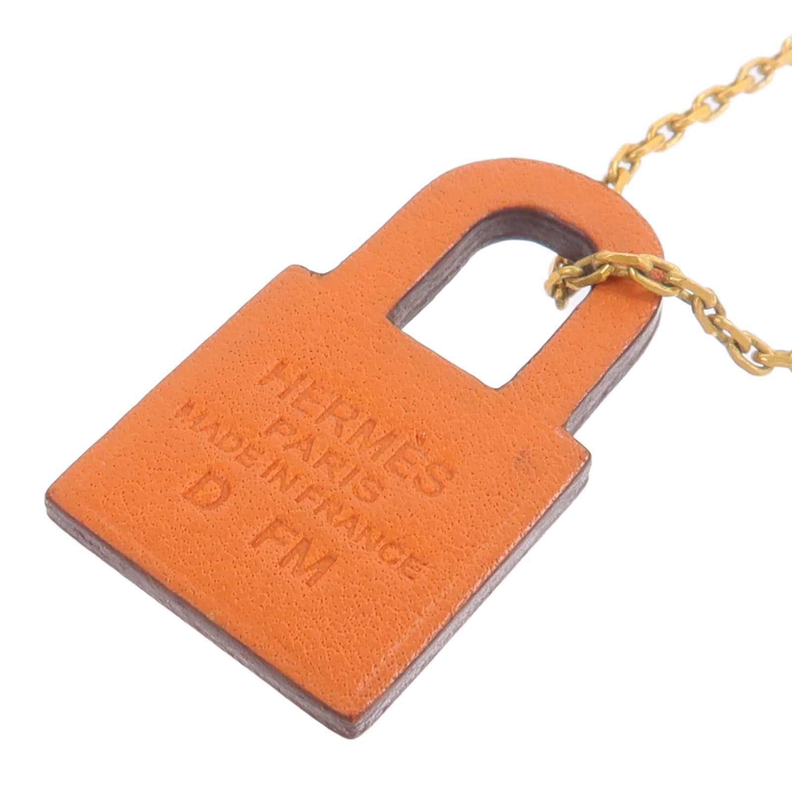 HERMES 金屬/Swift皮革O'Kelly Necklace項鍊Orange