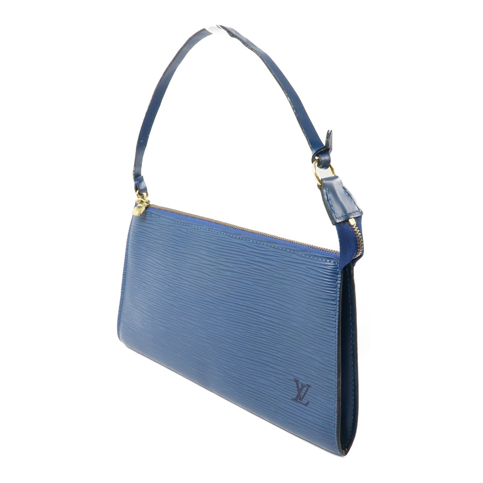 LOUIS VUITTON Epi Pochette Accessoires Pouch金扣手挽袋藍色