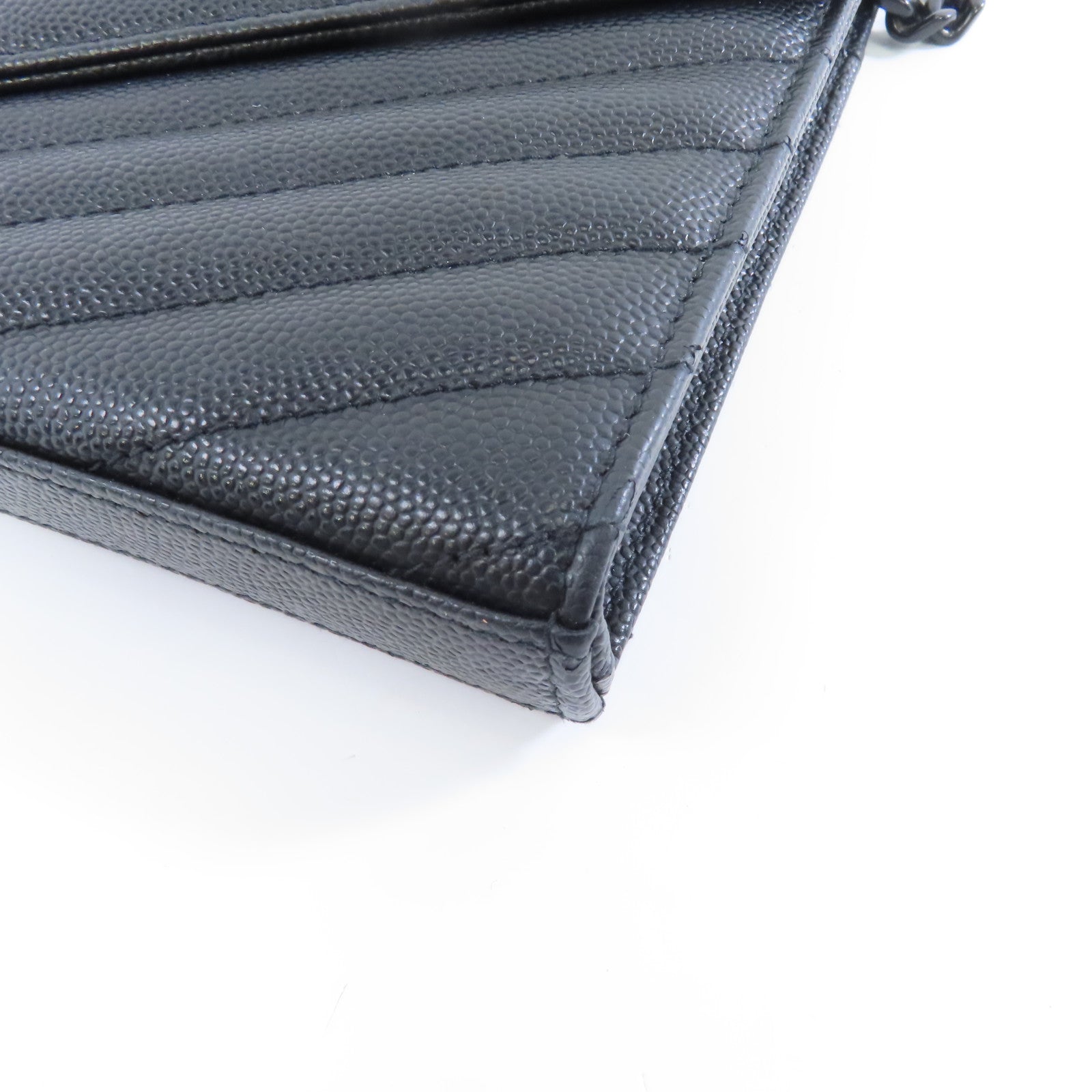 SAINT LAURENT 牛皮皮革Chain Shoulder黑扣肩背袋黑色