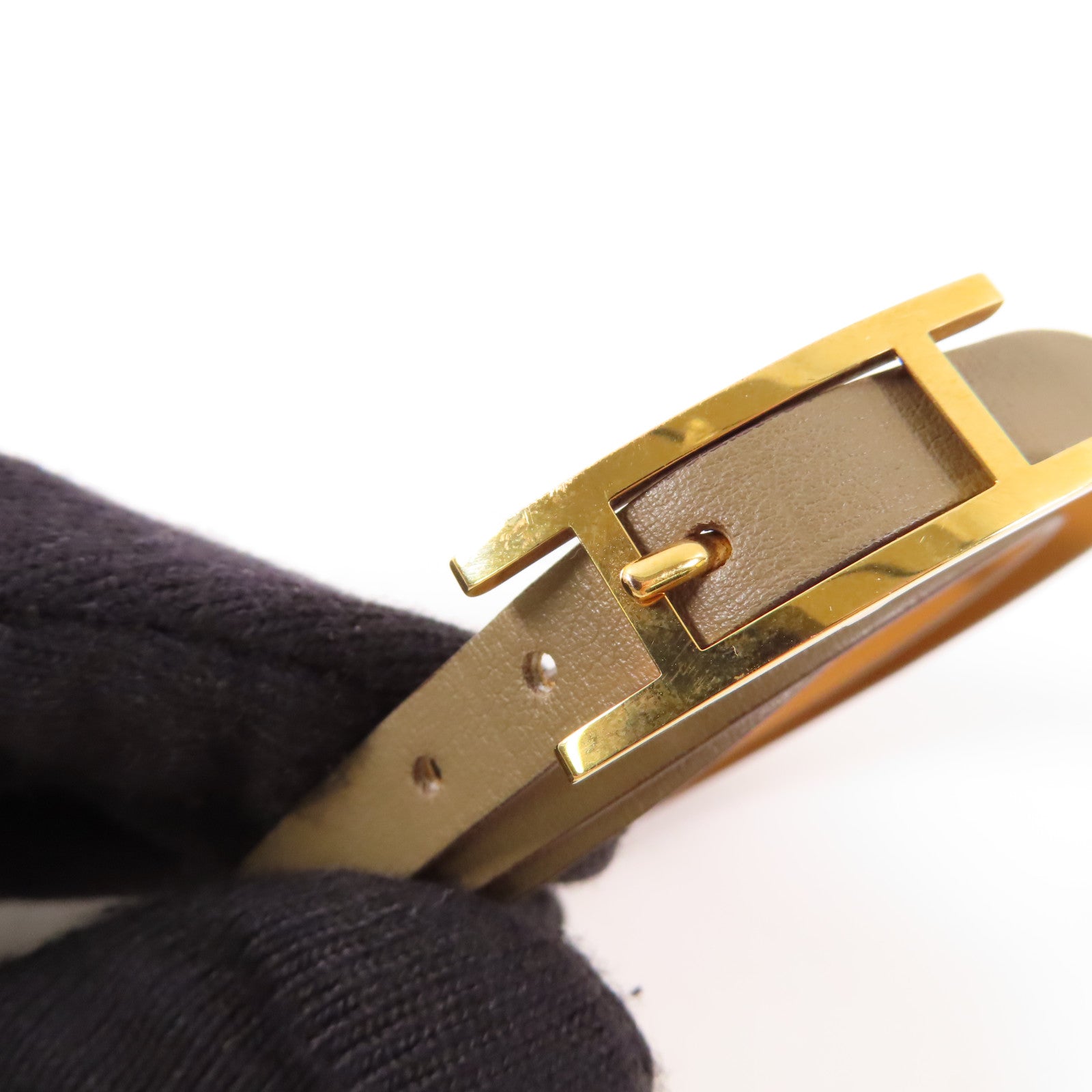 HERMES Swift皮革Cuir Hapi Bracelet金扣手鐲18 Etoupe