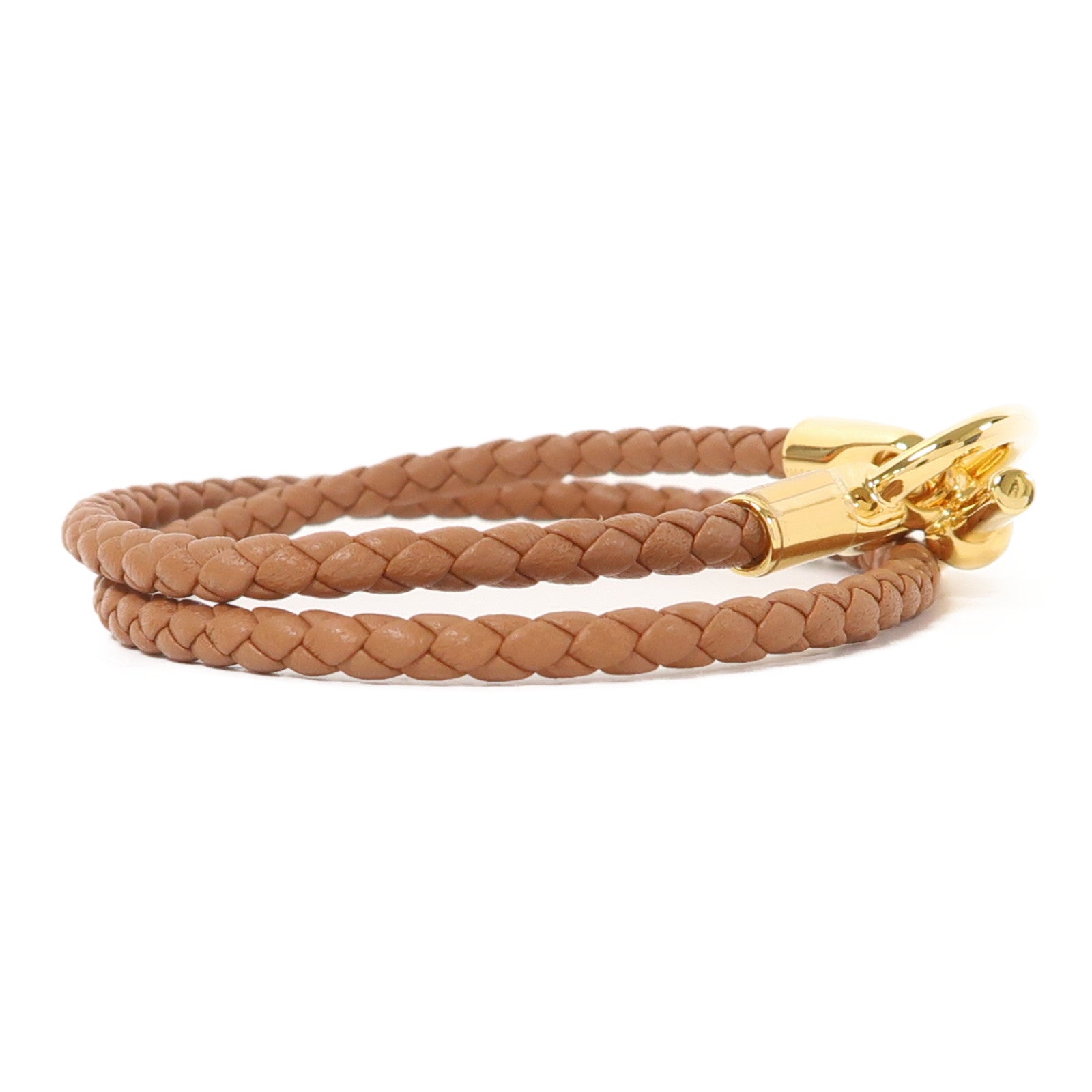 HERMES 牛皮皮革Glenan Double Tour Bracelet金扣手鏈啡色