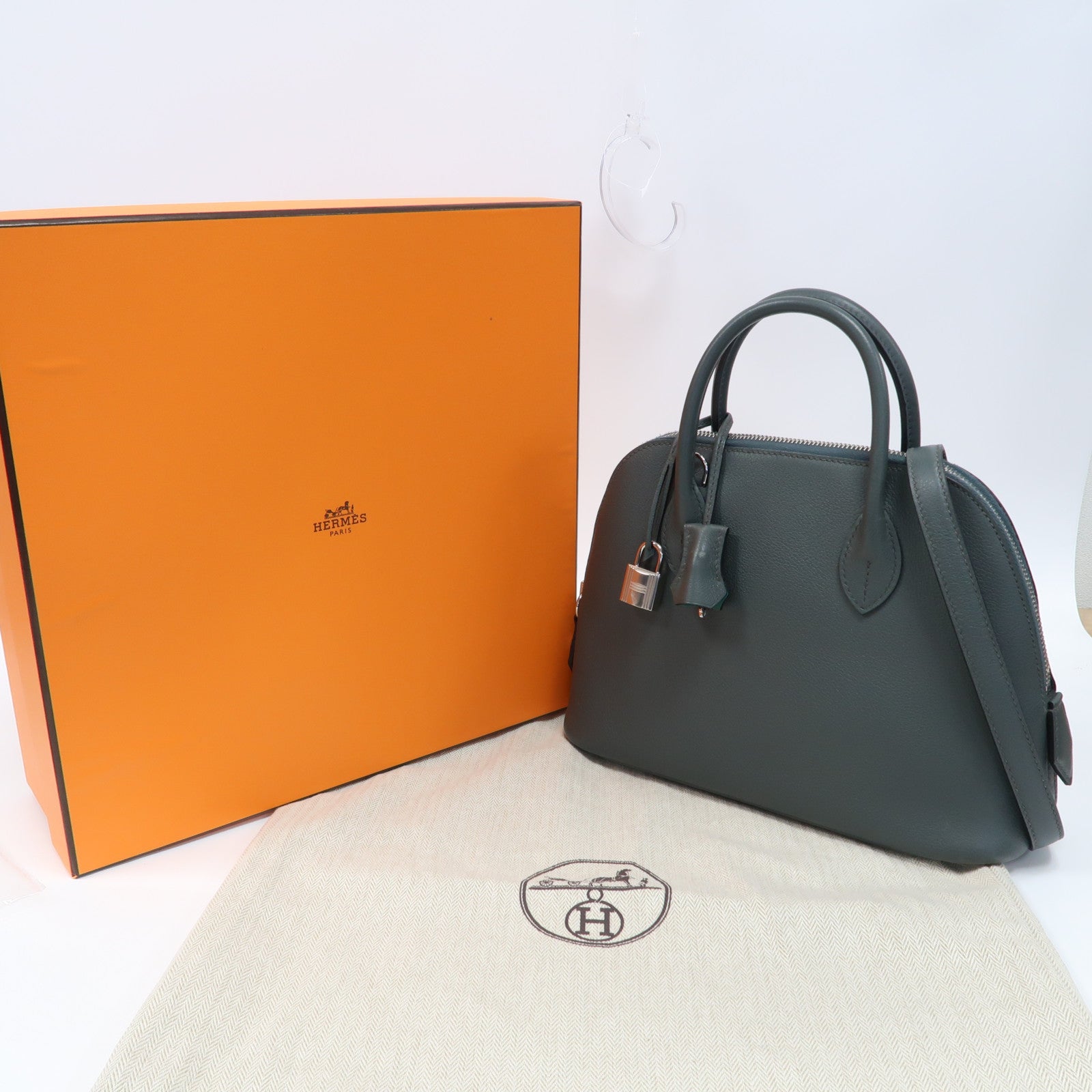 HERMES 【激減優惠】Evercolor皮革Bolide 1923銀扣手挽肩背兩用袋灰色