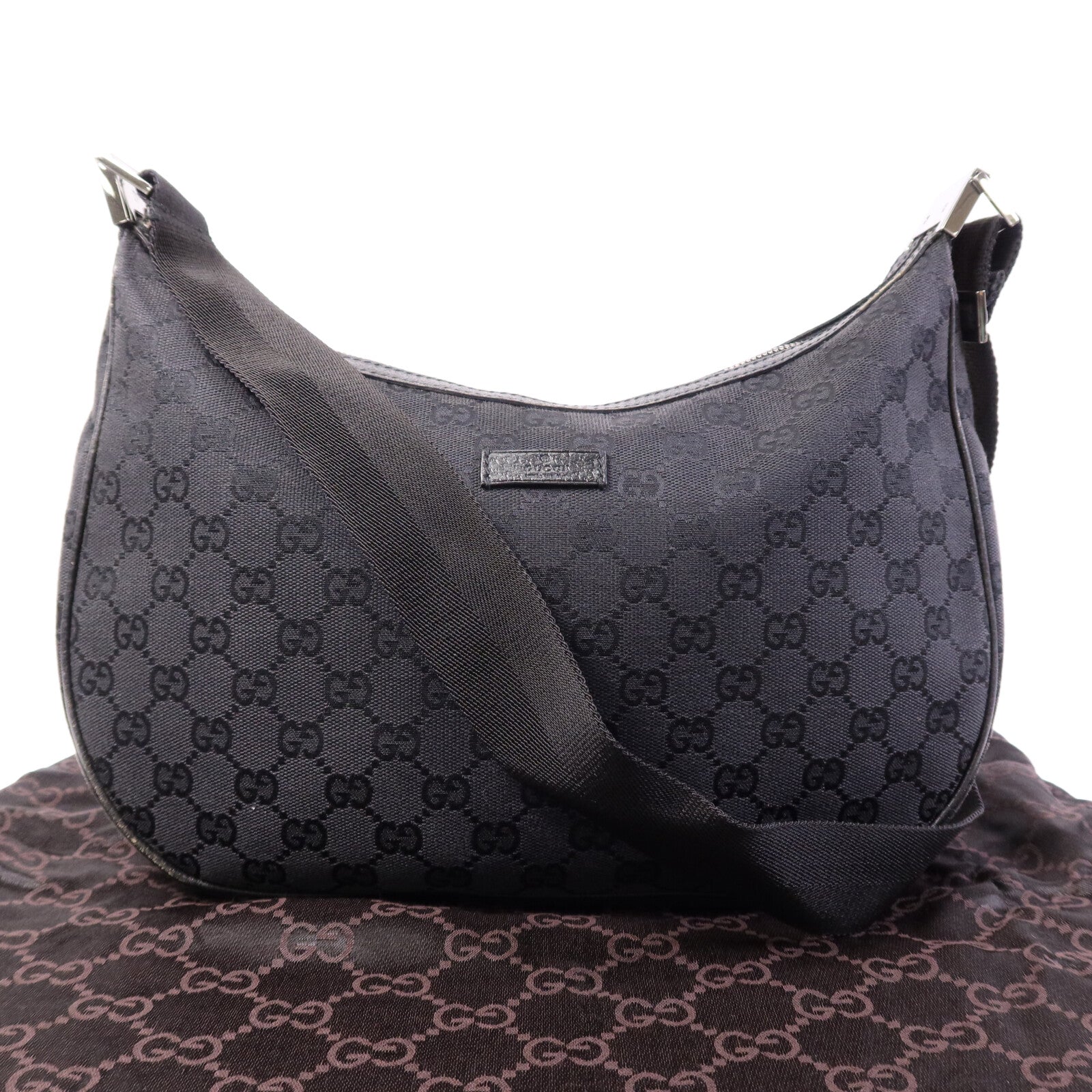GUCCI 帆布Shoulder Bag銀扣肩背袋