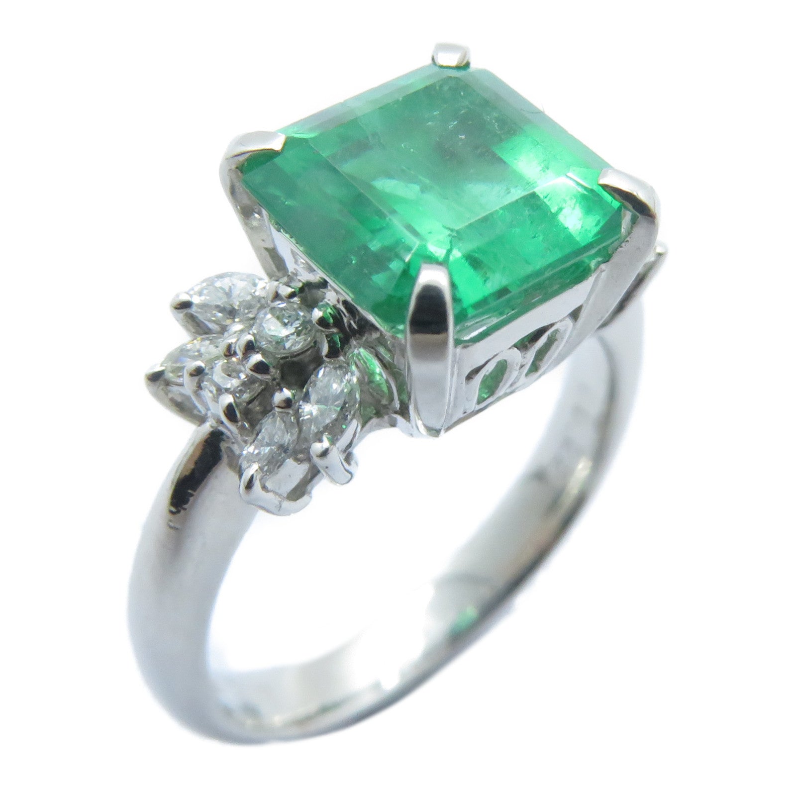 JEWELRY 【激減優惠】PT900鉑金Emerald Diamond Ring 2.17ct綠寶石/0.22ct鑽石戒指US#5.25