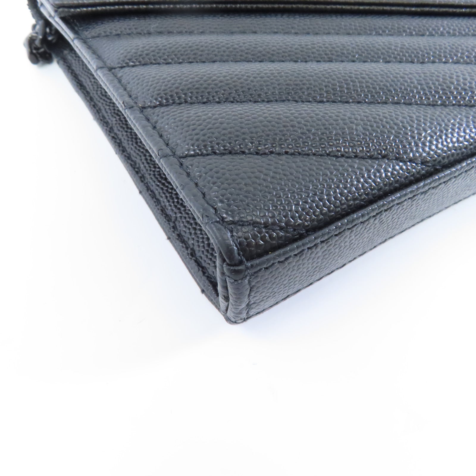 SAINT LAURENT 牛皮皮革Chain Shoulder黑扣肩背袋黑色
