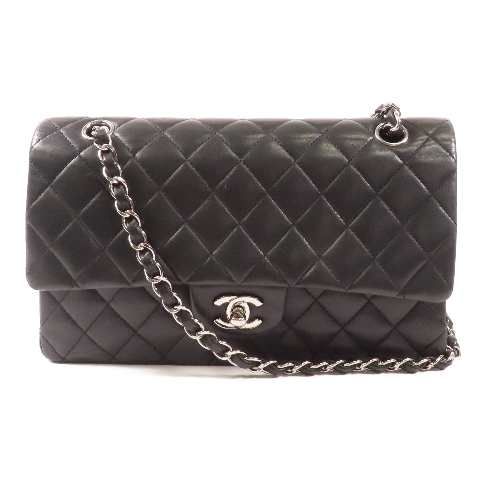 CHANEL CC SHW Classic 25 Chain Shoulder Bag Lambskin Leather A01112 Black