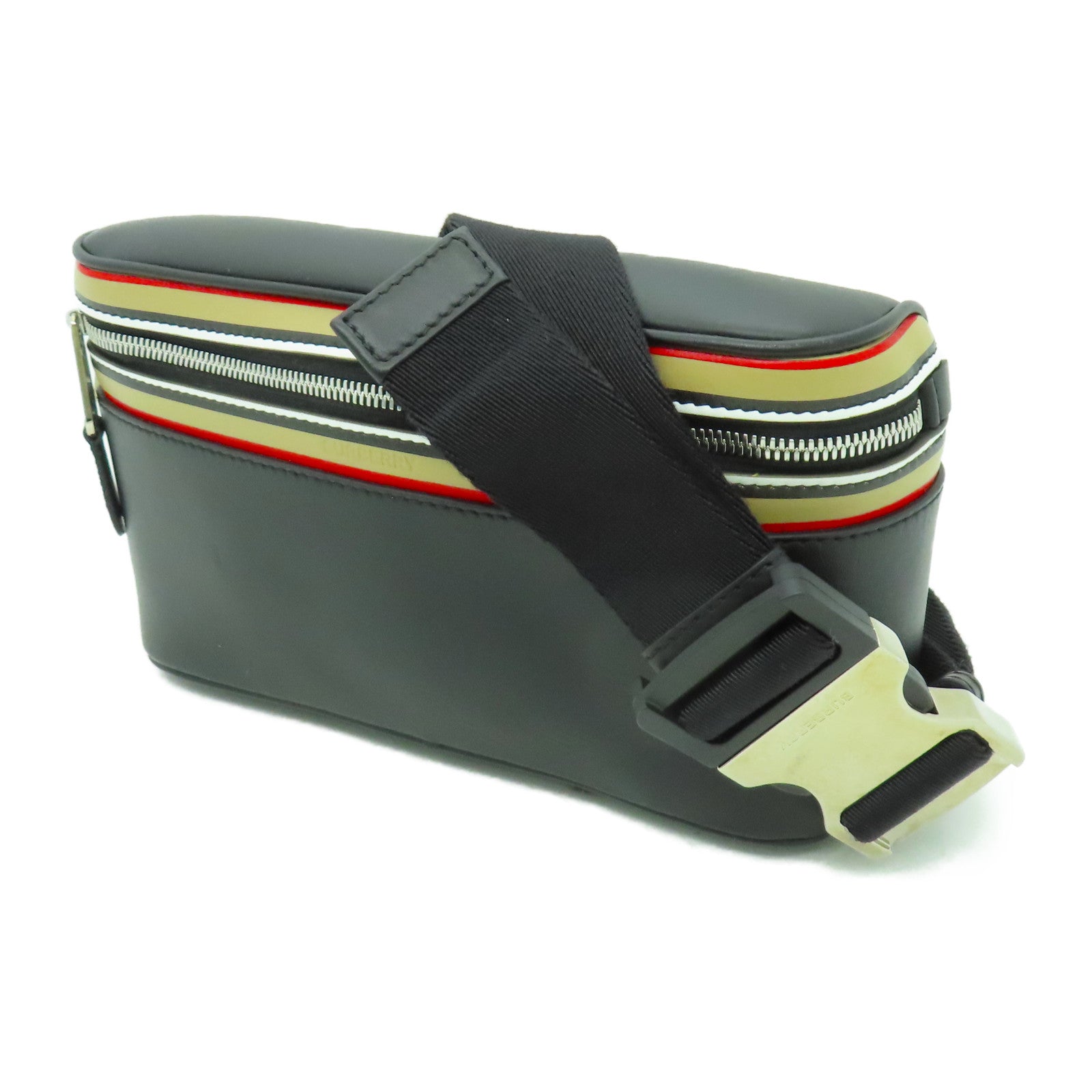 BURBERRY 【激減優惠】牛皮皮革Waist Bag銀扣腰包黑色