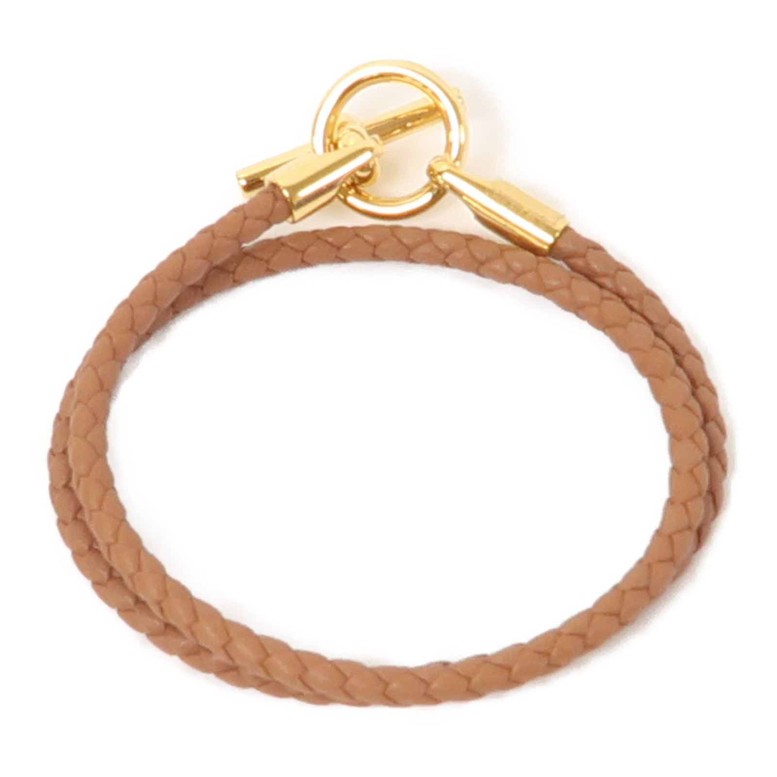 HERMES 牛皮皮革Glenan Double Tour Bracelet金扣手鏈啡色