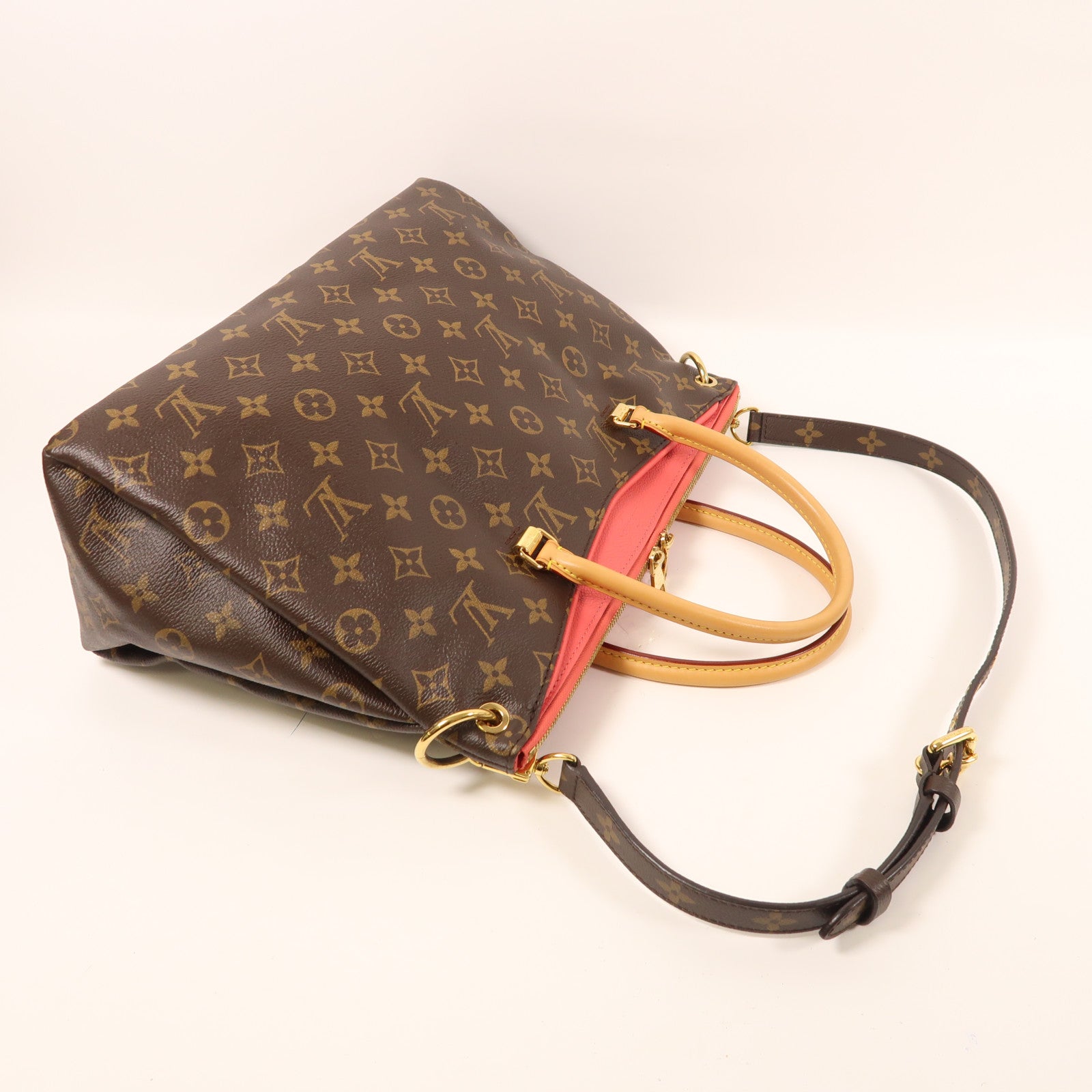 LOUIS VUITTON Monogram Pallas金扣手挽肩背兩用袋棕色/紅色