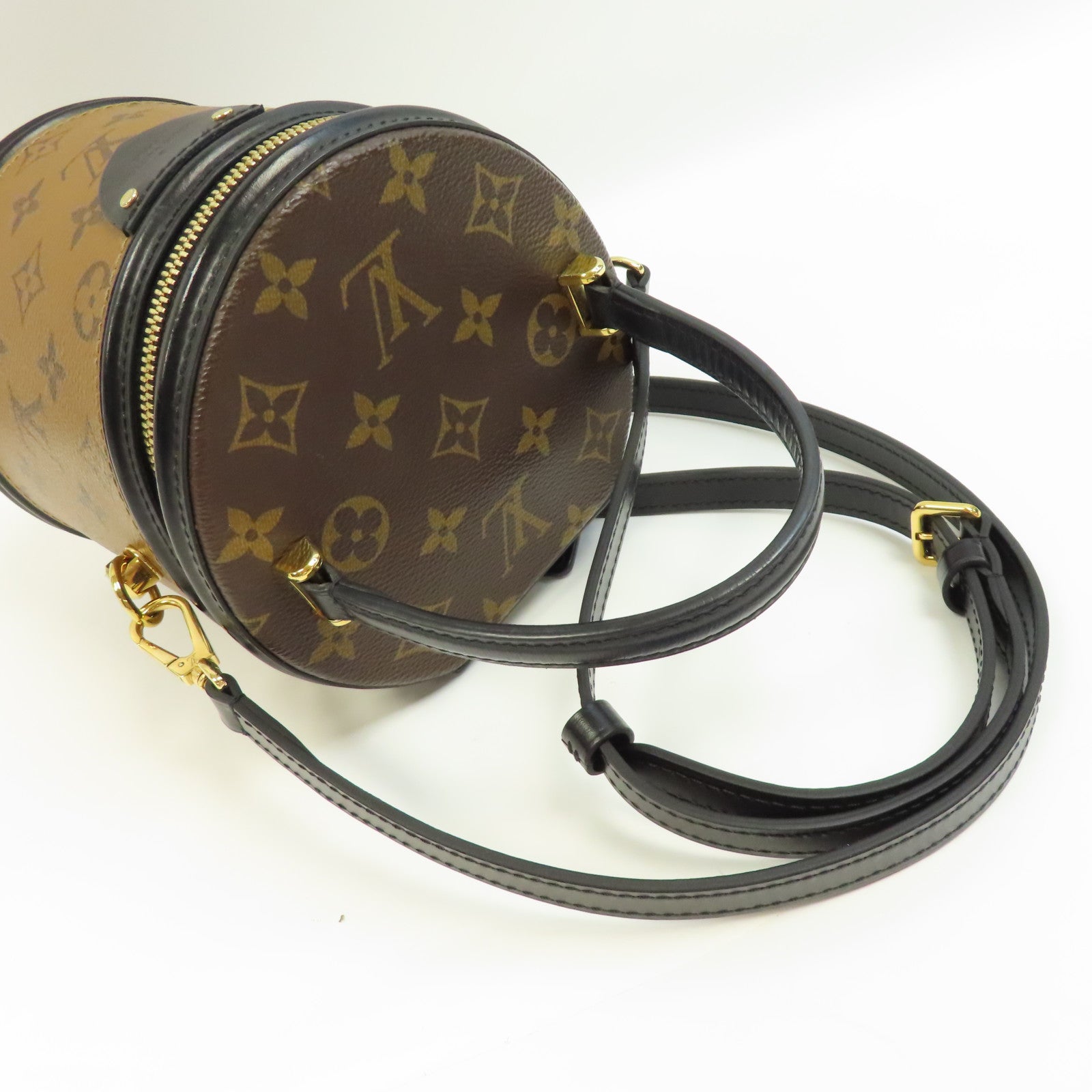 LOUIS VUITTON Monogram Reverse Cannes金扣手挽肩背兩用袋啡色