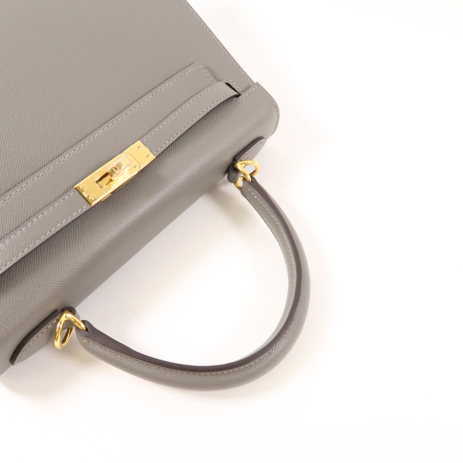 HERMES Madame皮革Kelly 25金扣手挽肩背兩用袋灰色