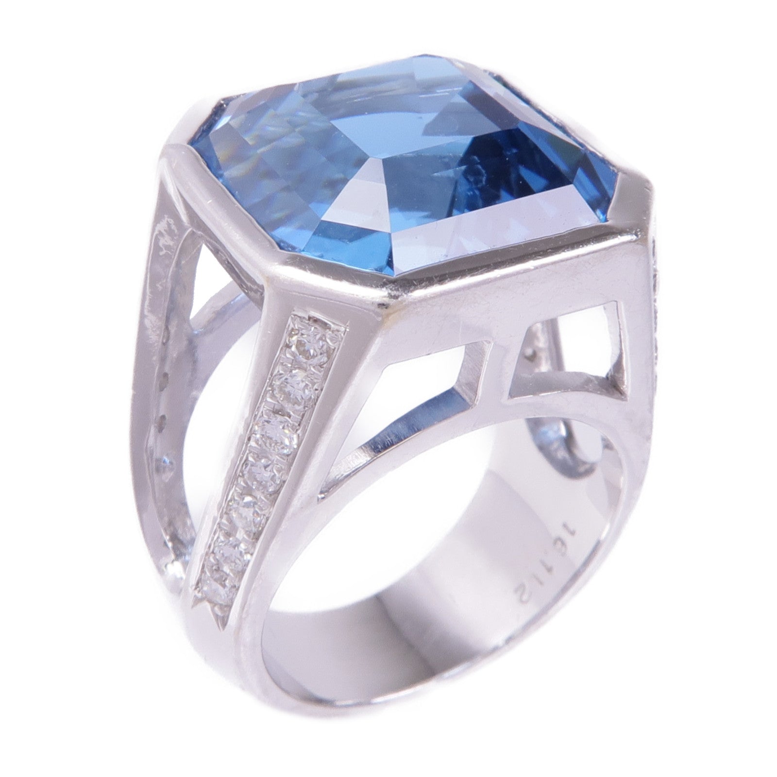 JEWELRY 【激減優惠】PT750鉑金Topaz Diamond Ring藍色托帕石/鑽石戒指US#5.75
