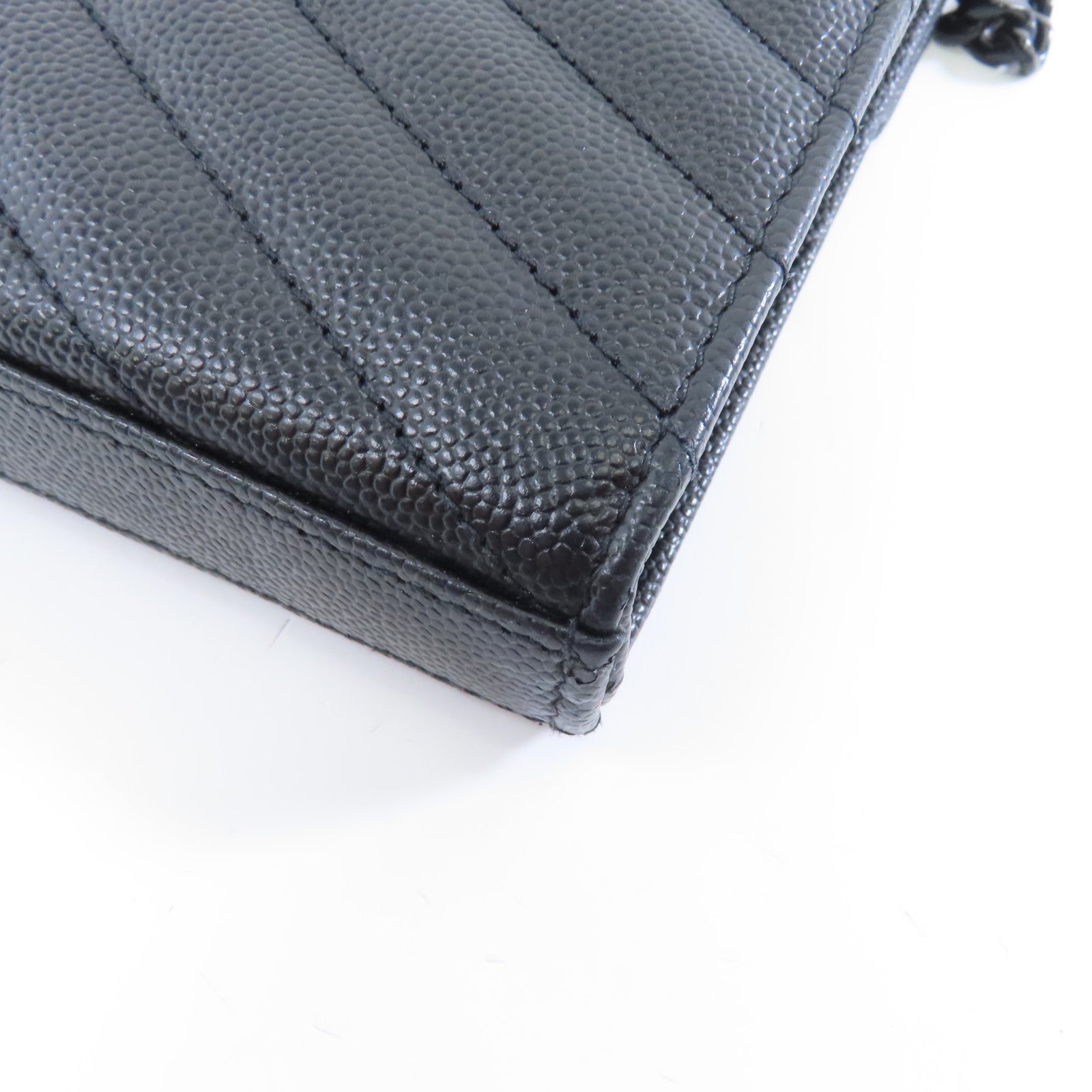 SAINT LAURENT 牛皮皮革Chain Shoulder黑扣肩背袋黑色