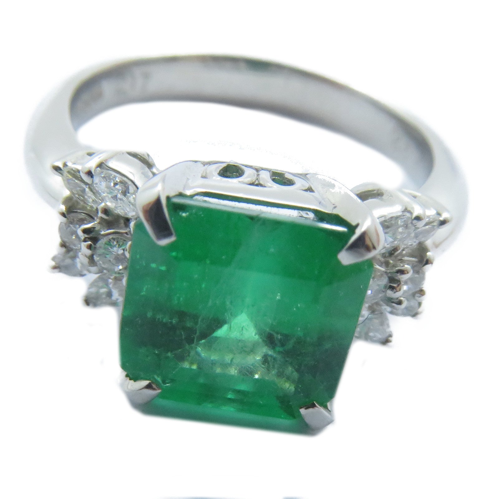 JEWELRY 【激減優惠】PT900鉑金Emerald Diamond Ring 2.17ct綠寶石/0.22ct鑽石戒指US#5.25
