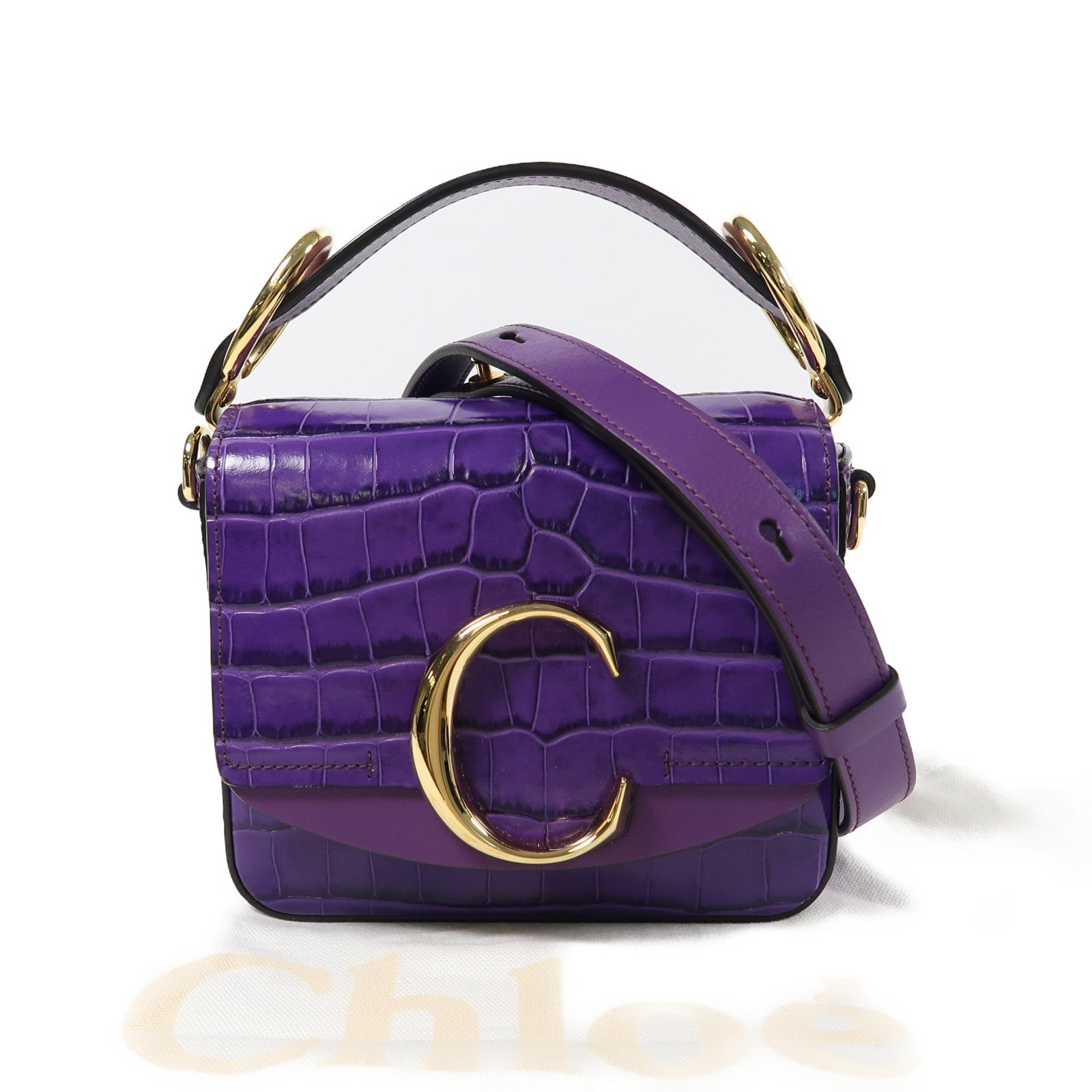 Chloe 【激減優惠】牛皮皮革Mini C Bag金扣手挽肩背兩用袋紫色