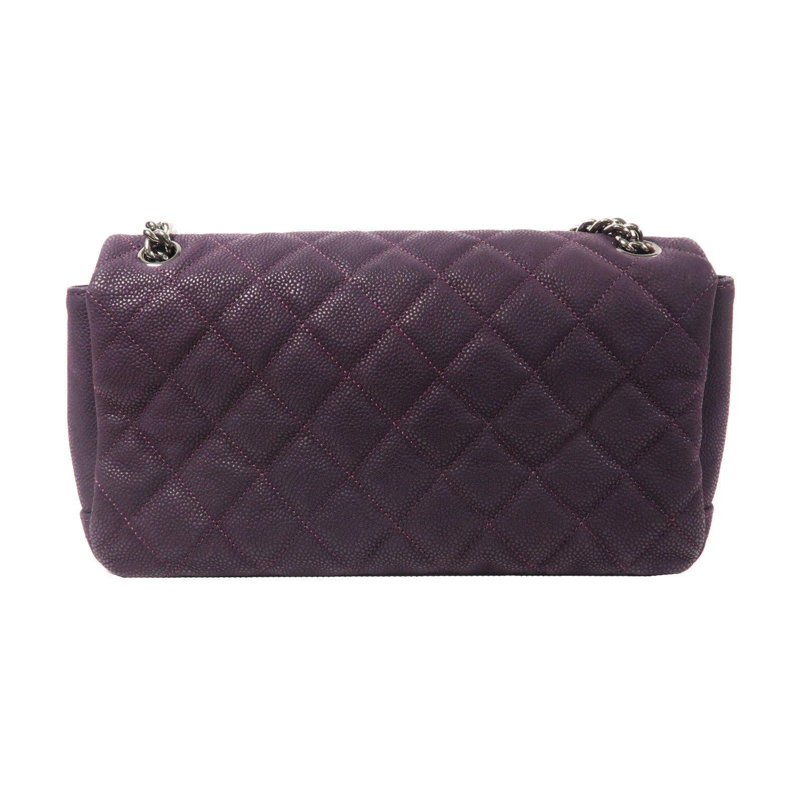CHANEL 菱格Caviar皮革Chain Shoulder銀扣鏈帶肩背袋紫色
