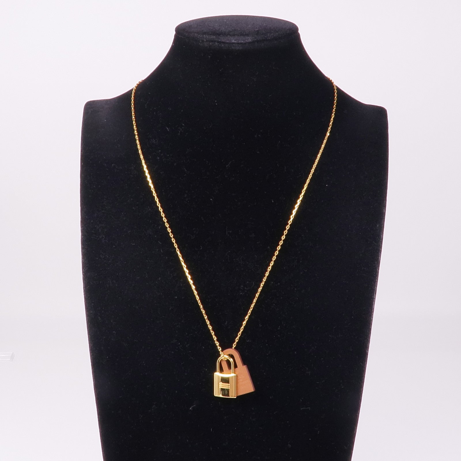 HERMES Swift皮革O'Kelly金扣項鍊Gold