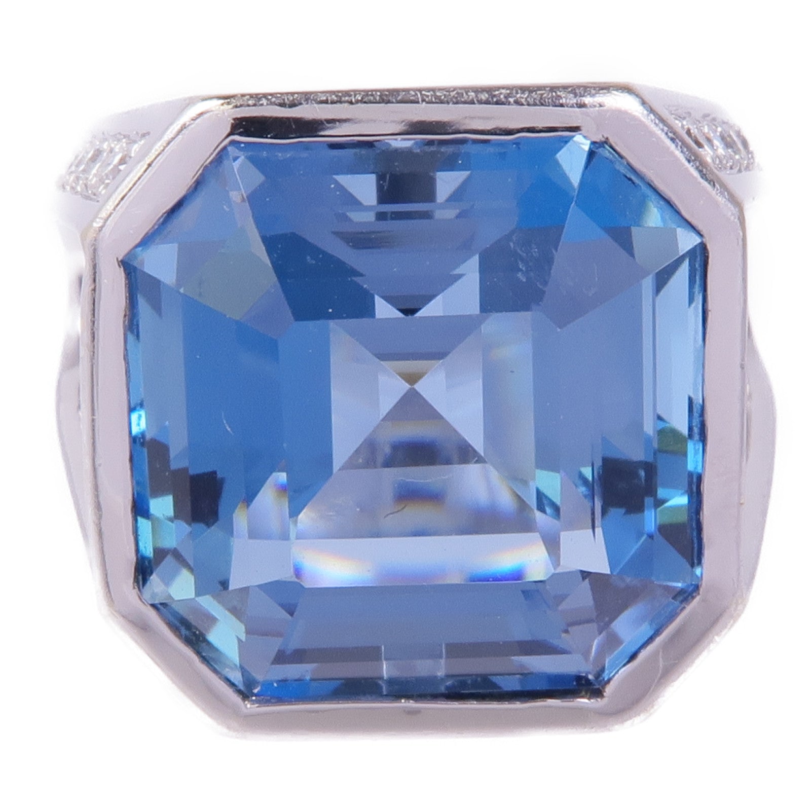 JEWELRY 【激減優惠】PT750鉑金Topaz Diamond Ring藍色托帕石/鑽石戒指US#5.75