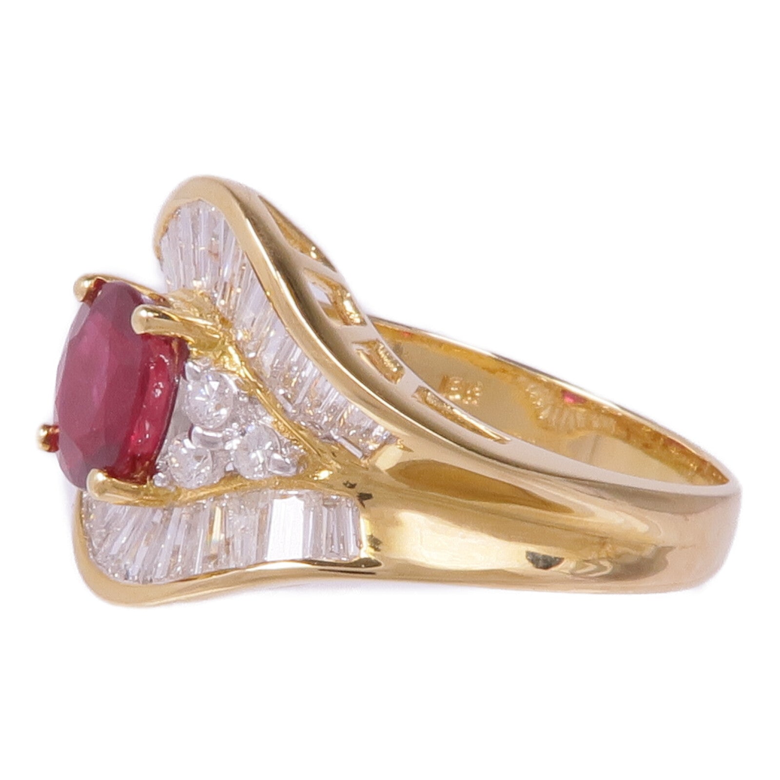 JEWELRY 【激減優惠】18K黄金Ruby Diamond Ring紅寶石/鑽石戒指US#6.75