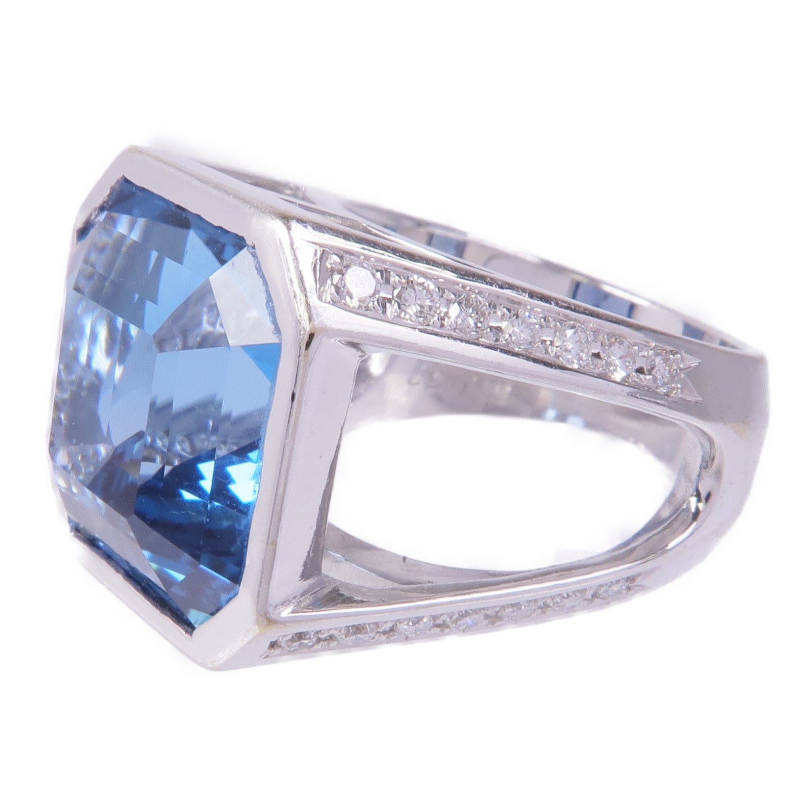 JEWELRY 【激減優惠】PT750鉑金Topaz Diamond Ring藍色托帕石/鑽石戒指US#5.75
