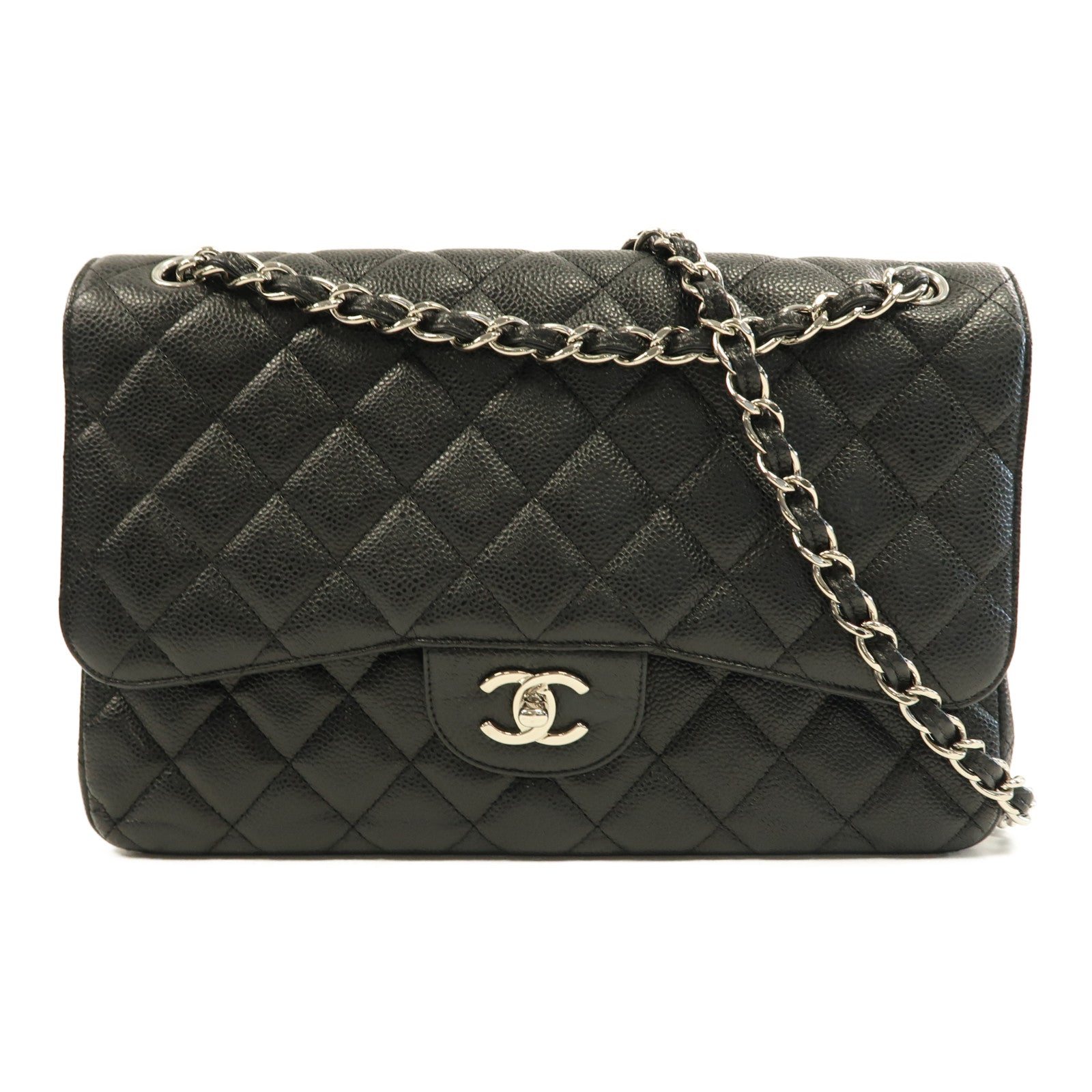 CHANEL Quilted CC SHW Classic Jumbo Chain Shoulder Bag A58600 Calfskin Black