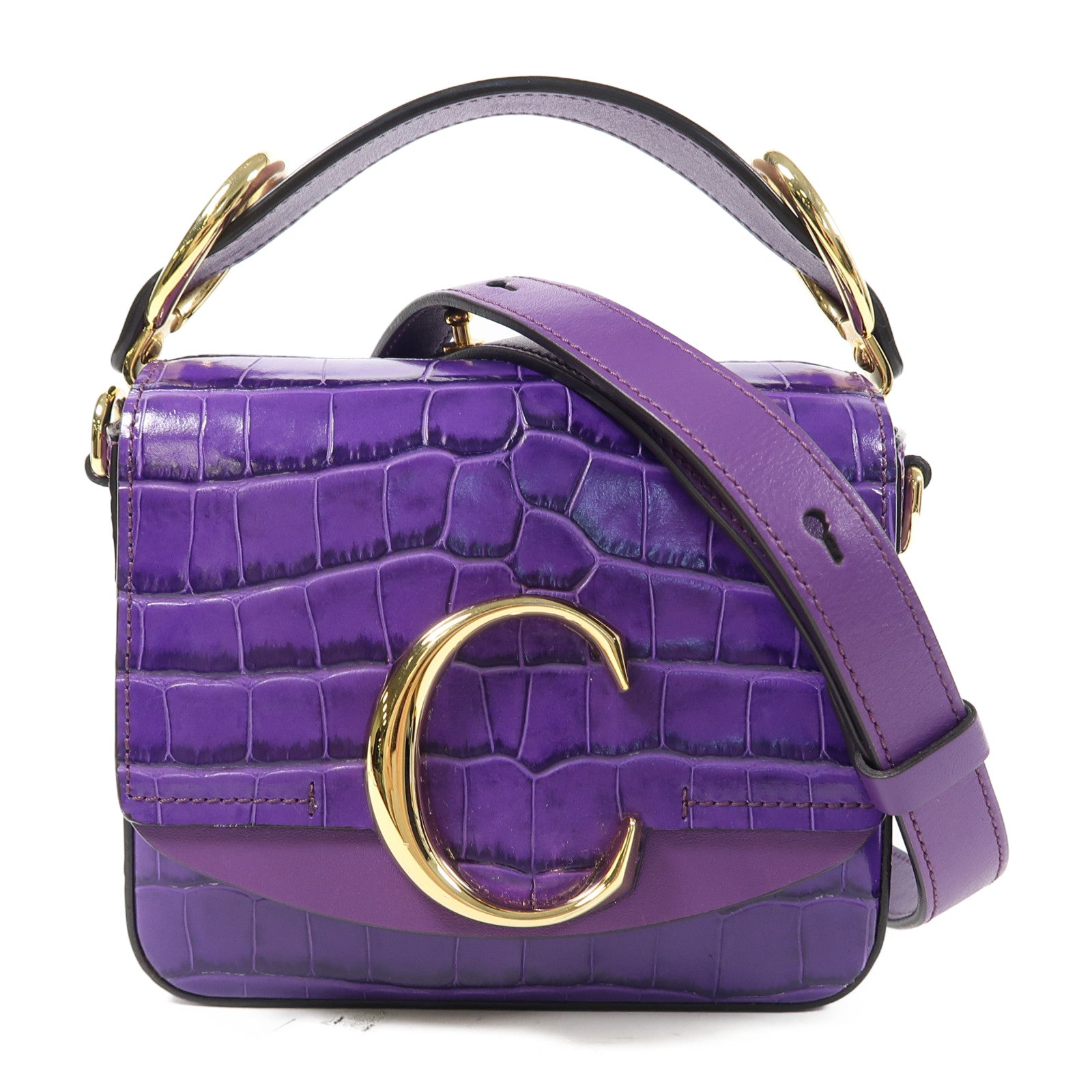 Chloe 【激減優惠】牛皮皮革Mini C Bag金扣手挽肩背兩用袋紫色