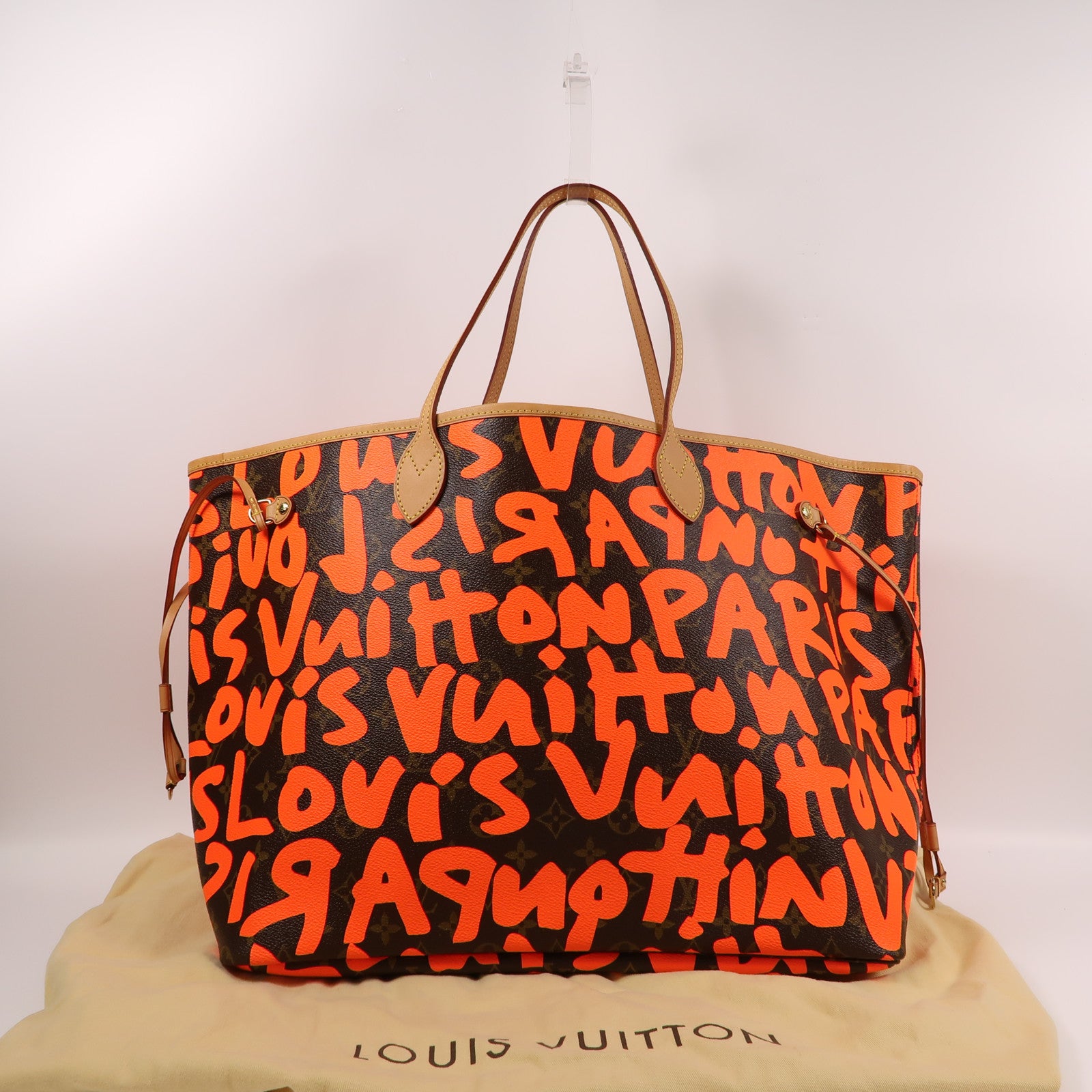 LOUIS VUITTON Monogram Graffiti Neverfull GM金扣肩背袋啡色/橙色