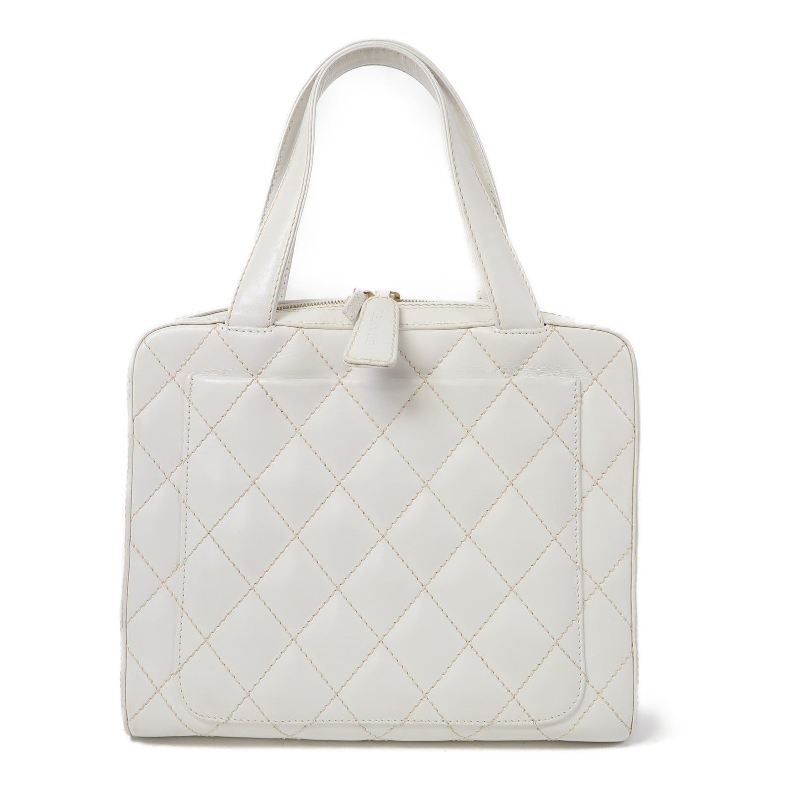CHANEL 【激減優惠】菱格牛皮皮革Handbag金扣手挽袋白色
