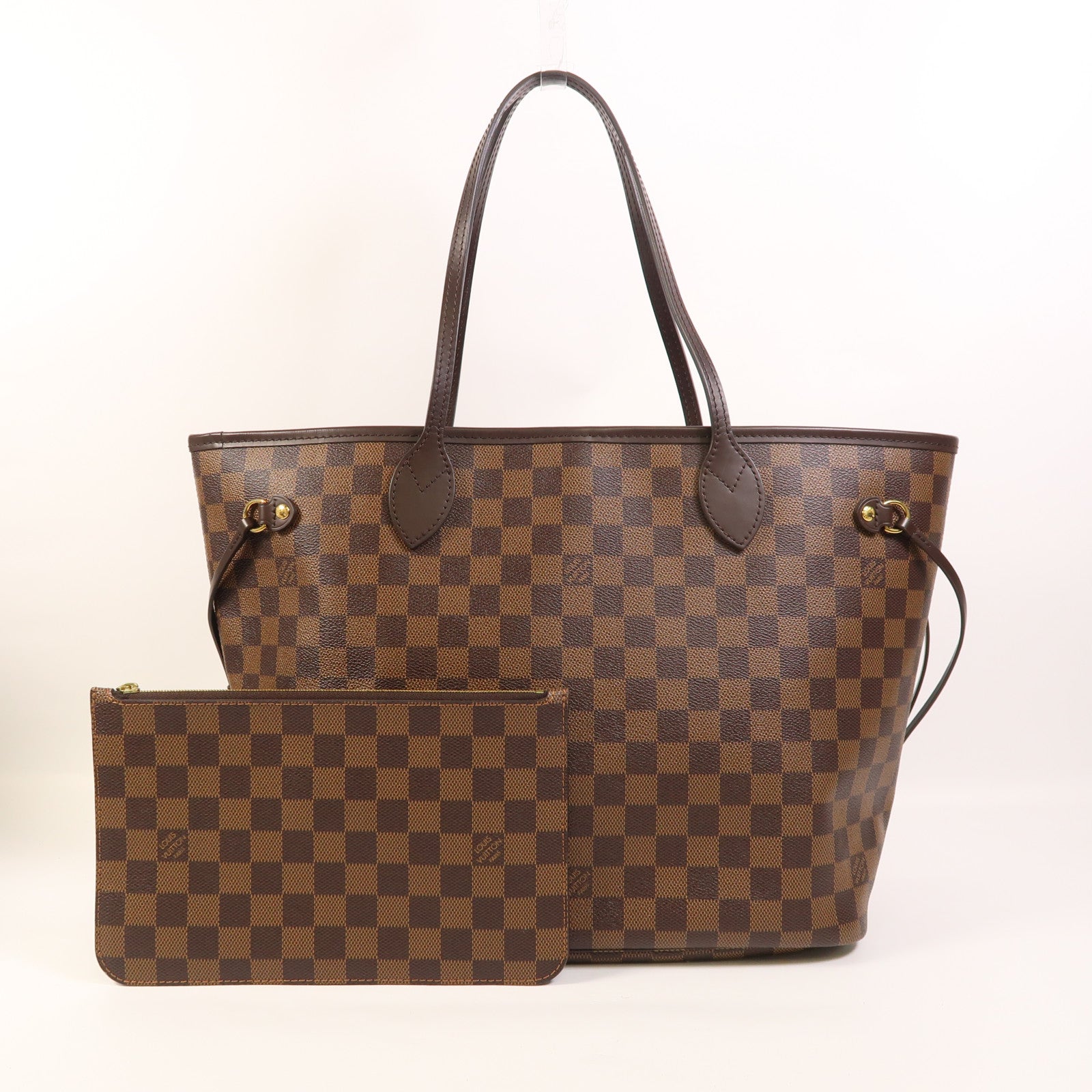 LOUIS VUITTON 【激減優惠】Damier Neverfull MM金扣手挽袋/肩背袋棕色