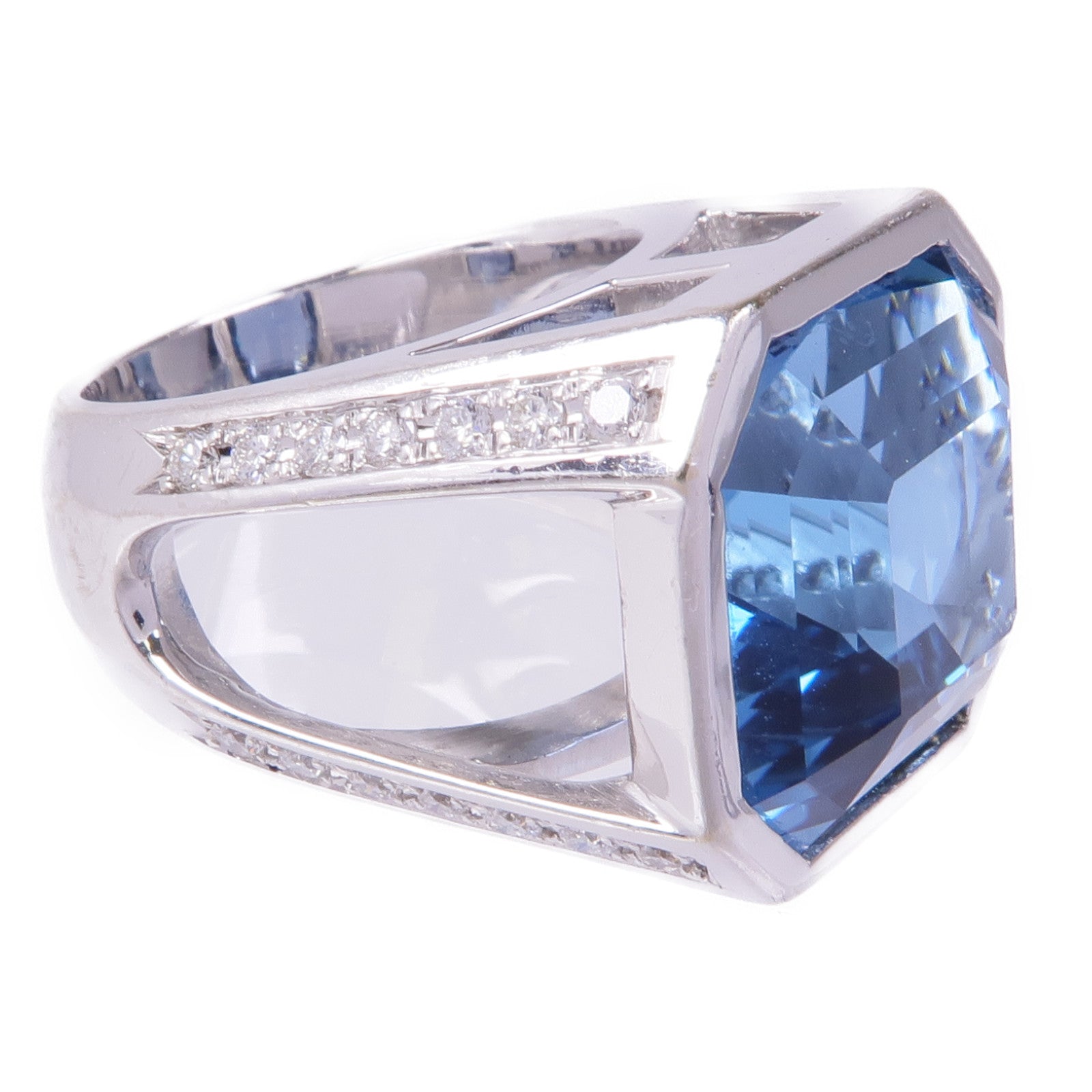 JEWELRY PT750鉑金Topaz Diamond Ring藍色托帕石/鑽石戒指US#5.75