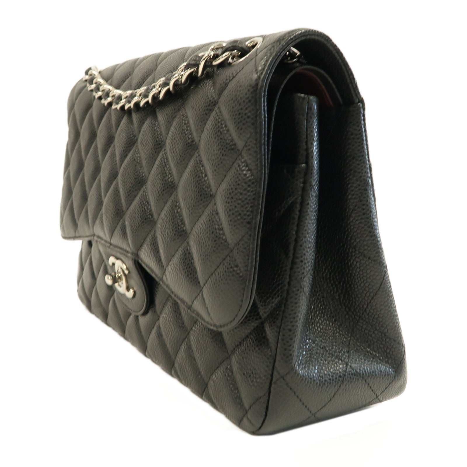 CHANEL Quilted CC SHW Classic Jumbo Chain Shoulder Bag A58600 Calfskin Black